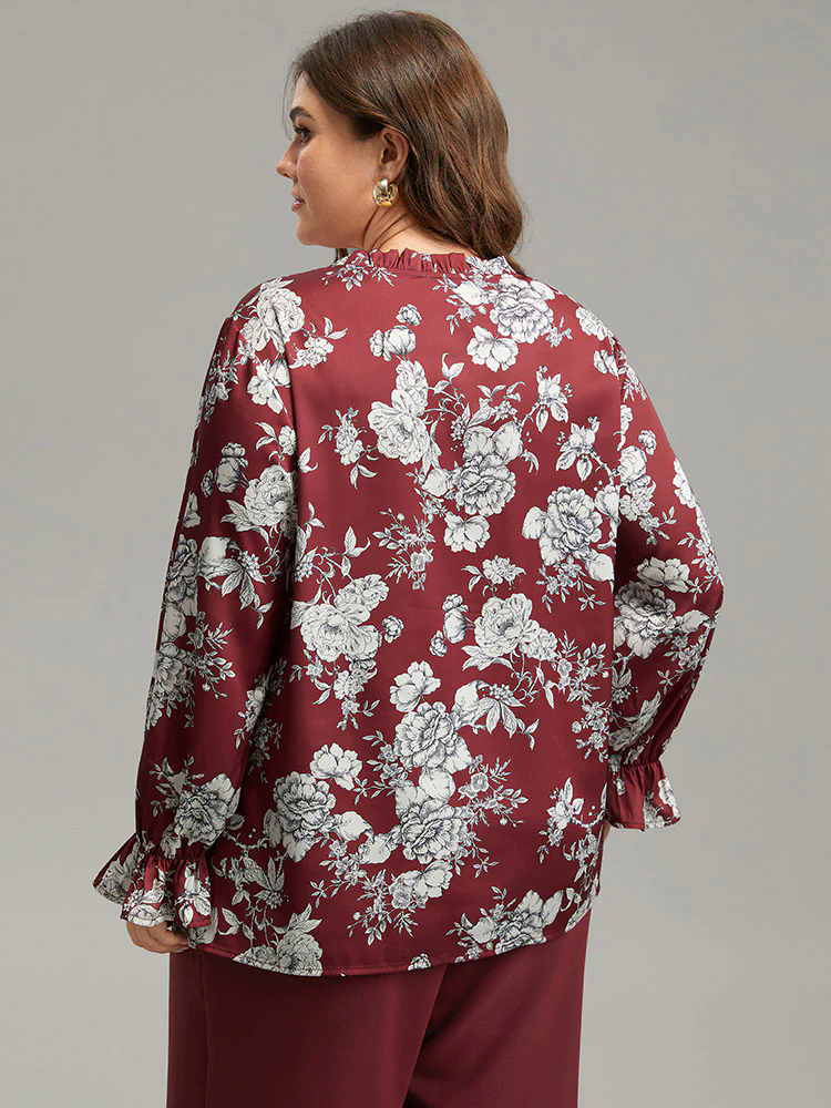 Silhouette Floral Print Frill Trim Button Detail Blouse Silhouette Floral Print Frill Trim Button Detail Blouse