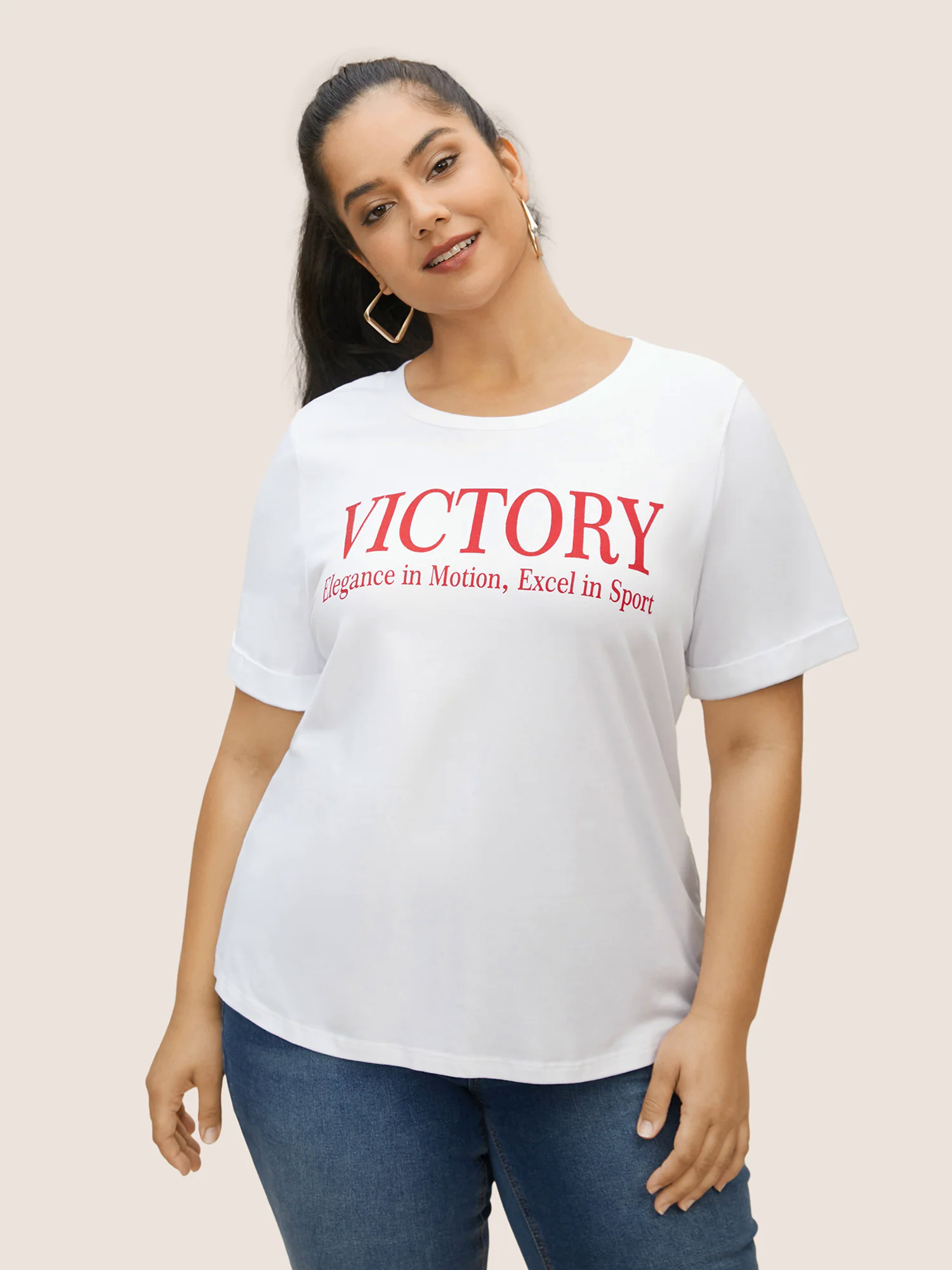 Positive Slogans Print Round Neck T-shirt Positive Slogans Print Round Neck T-shirt
