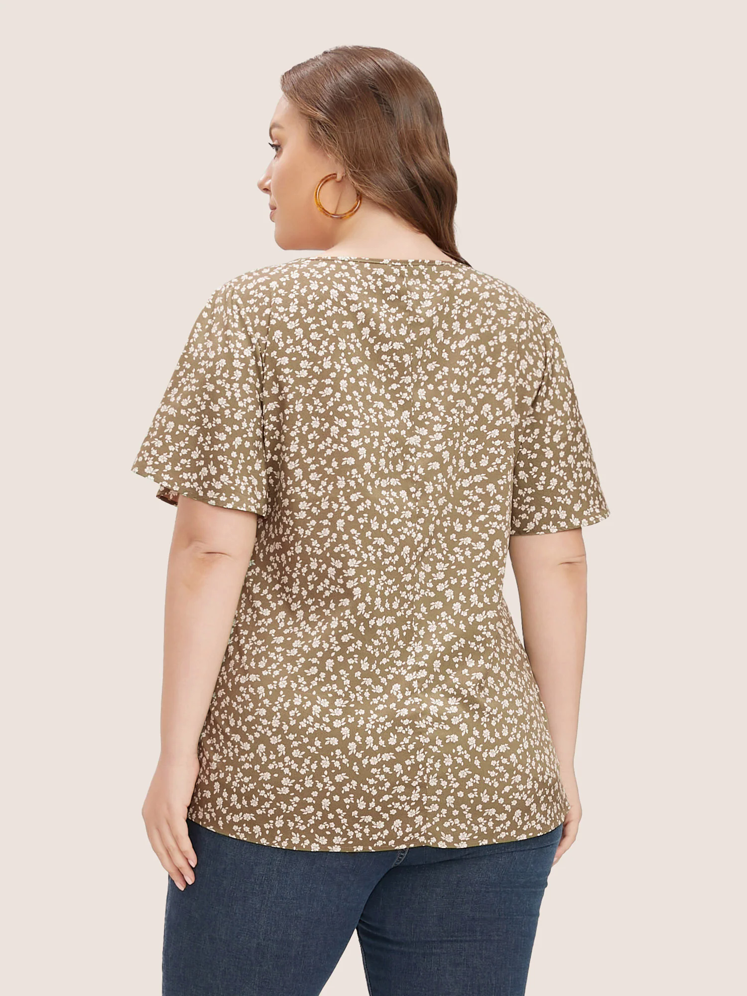 Ditsy Floral Ruffle Sleeve Button Detail Blouse Ditsy Floral Ruffle Sleeve Button Detail Blouse
