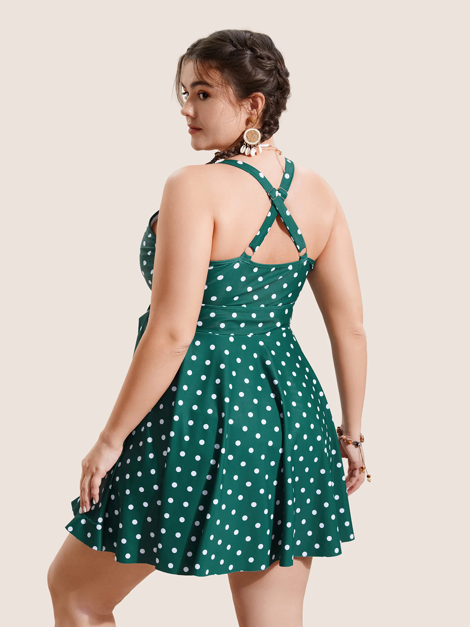 Overlap Collar Polka Dot Tie Knot Ruffles Swim Dress