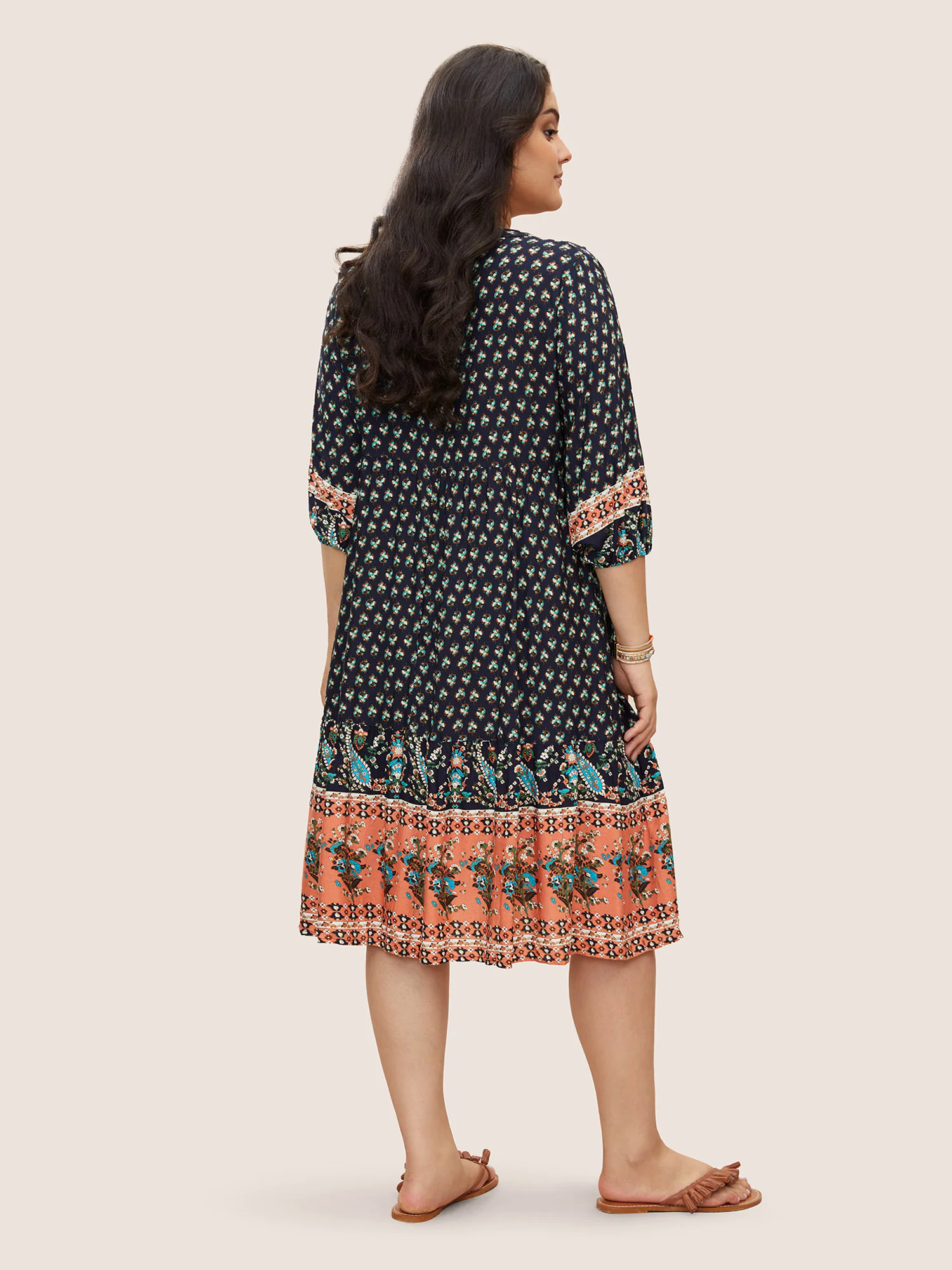 Bandana Tassels Lantern Sleeve Ruffle Pocket Keyhole Neck Dress Bandana Tassels Lantern Sleeve Ruffle Pocket Keyhole Neck Dress