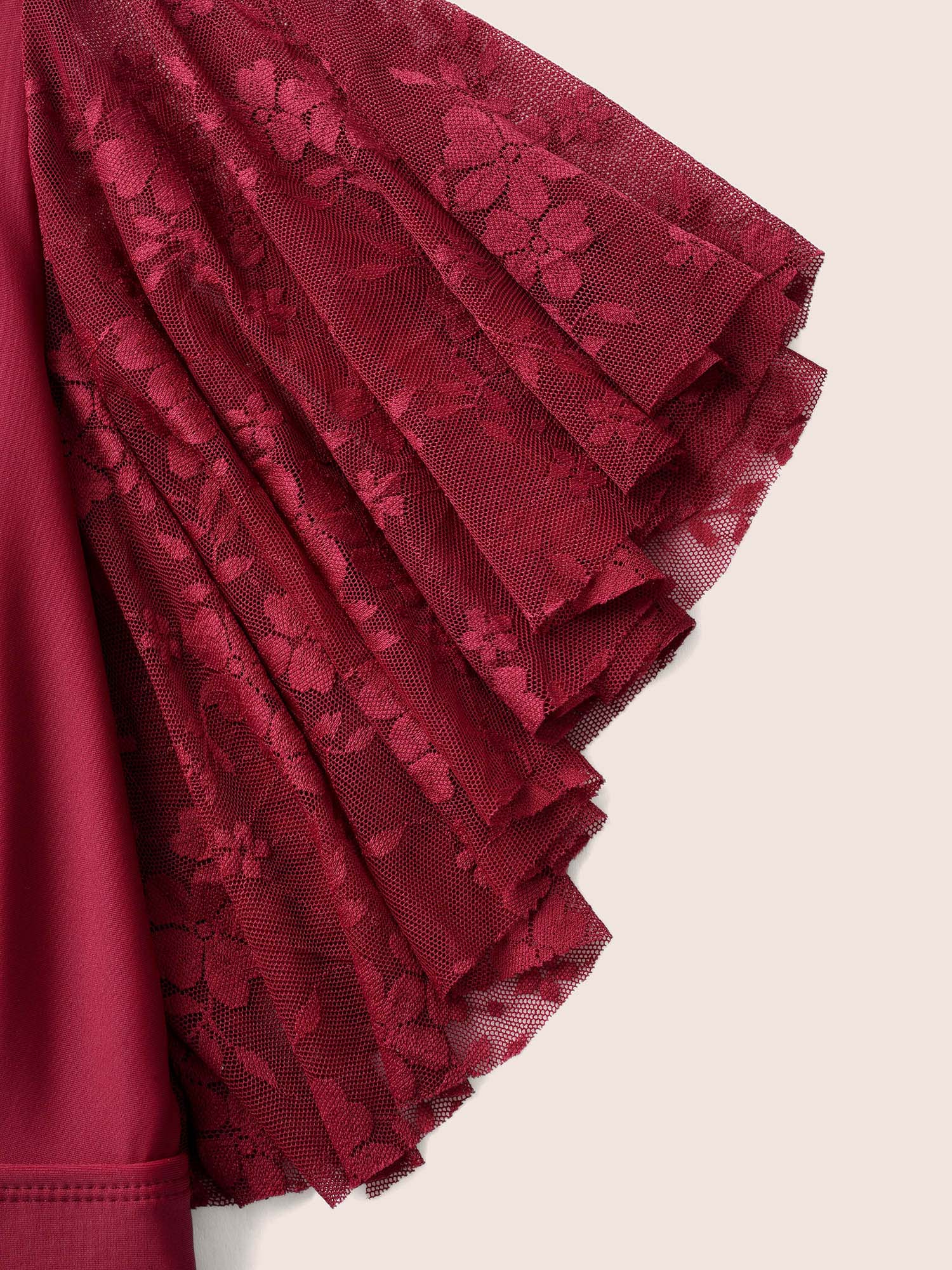 Solid Overlap Collar Lace Patchwork Gathered Swim Dress Solid Overlap Collar Lace Patchwork Gathered Swim Dress