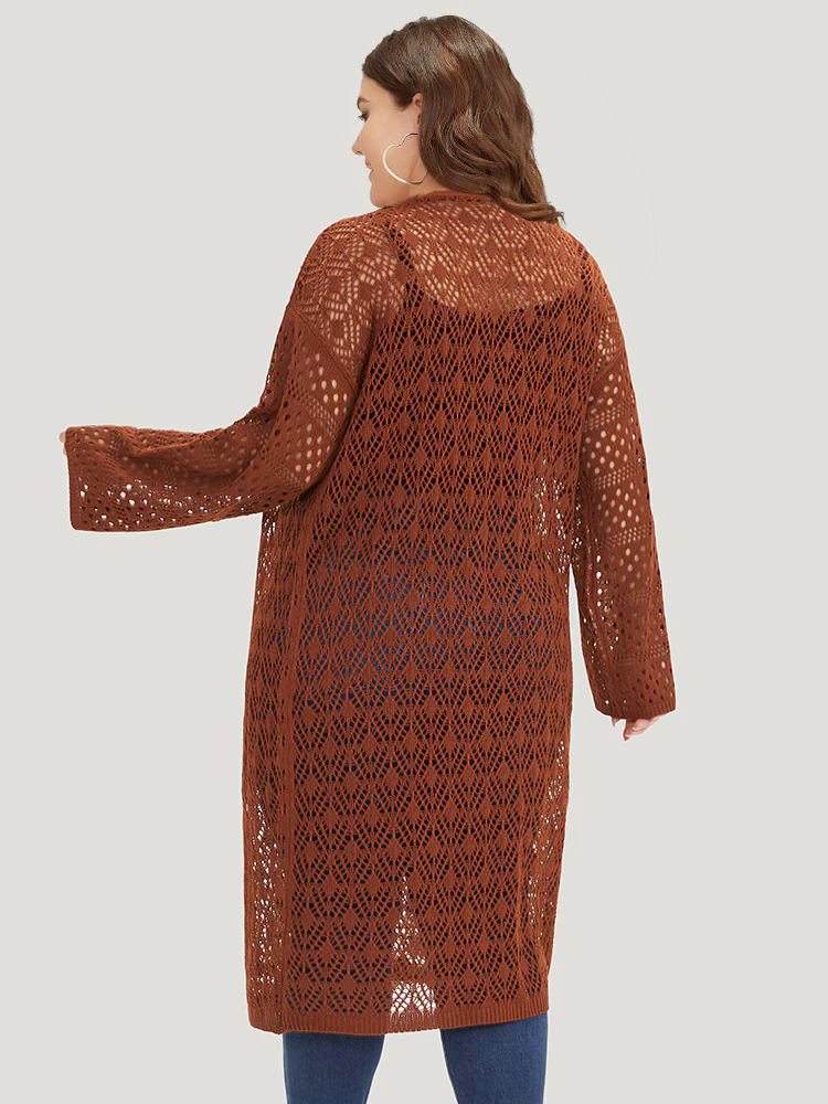 Plain Hollow Out Split Side Maxi Cardigan