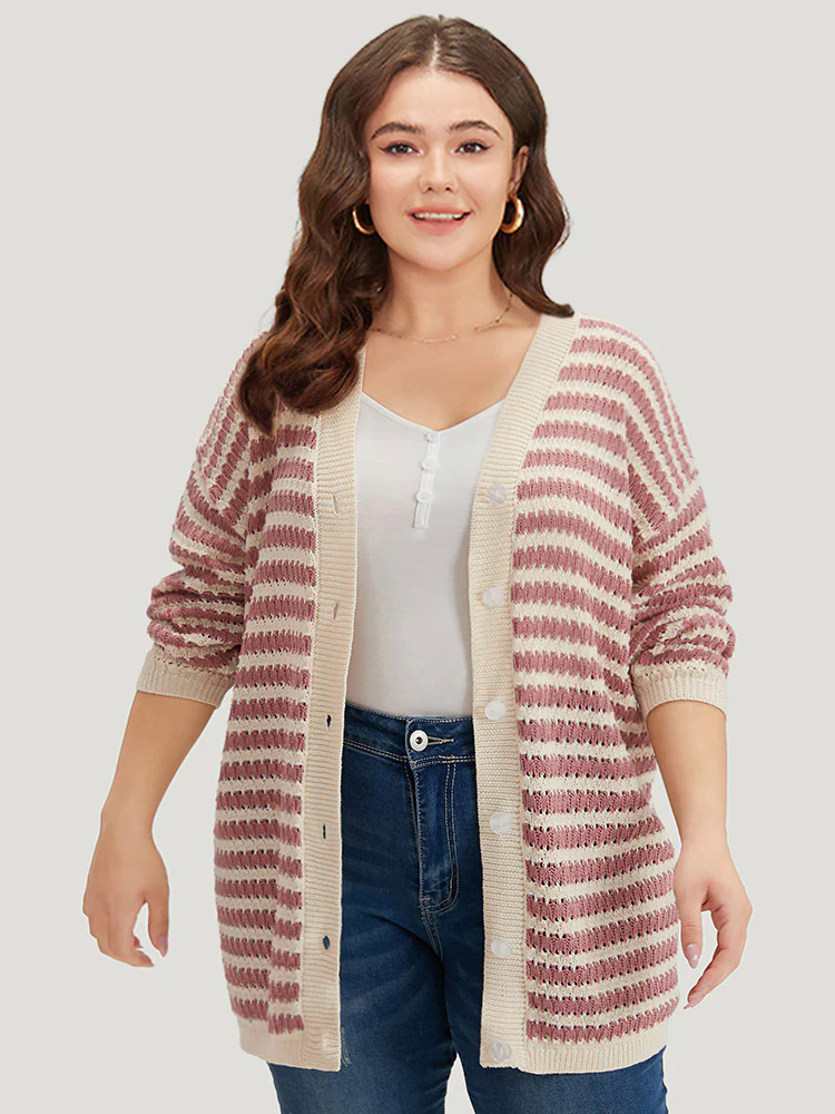 Striped Button Through Cut Out Cardigan Striped Button Through Cut Out Cardigan