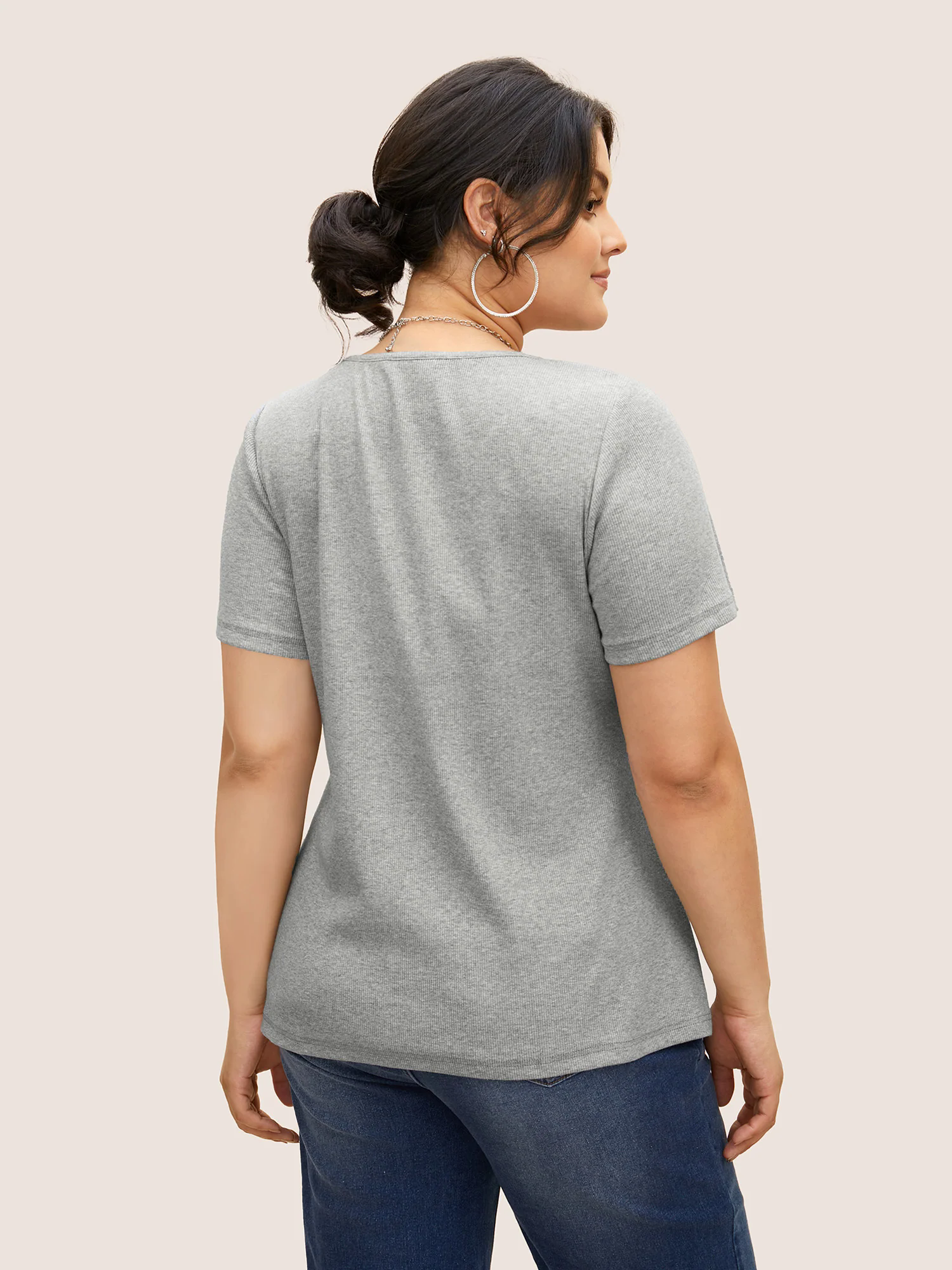 Cotton Notched Collar Solid Pit Strip T-shirt Cotton Notched Collar Solid Pit Strip T-shirt
