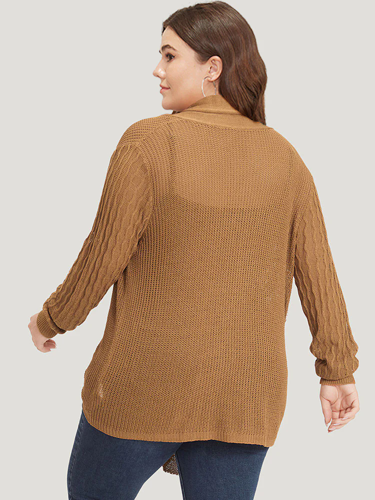 Solid Lapel Collar Patchwork Asymmetrical Hem Cardigan Solid Lapel Collar Patchwork Asymmetrical Hem Cardigan