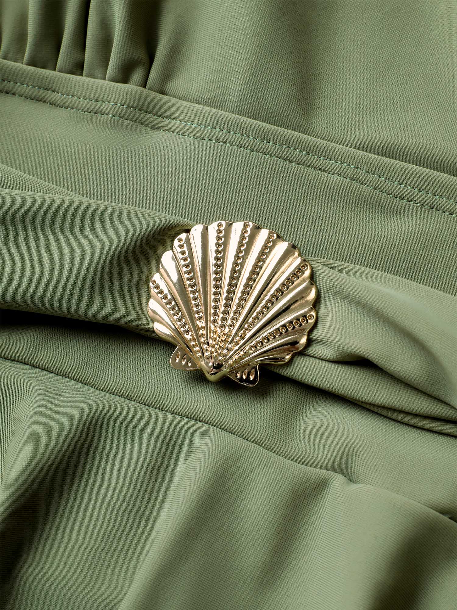 Solid Tie Knot Metal Shell Detail Swim Dress Solid Tie Knot Metal Shell Detail Swim Dress