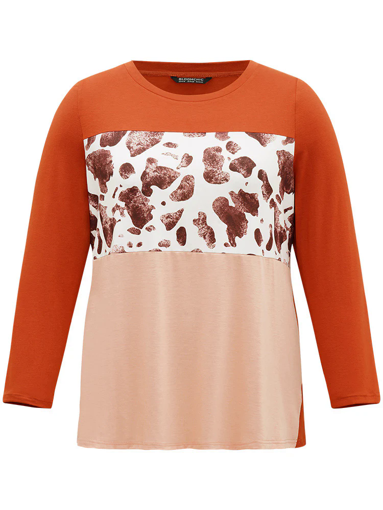 Halloween Cow Pattern Contrast Patchwork T-shirt Halloween Cow Pattern Contrast Patchwork T-shirt