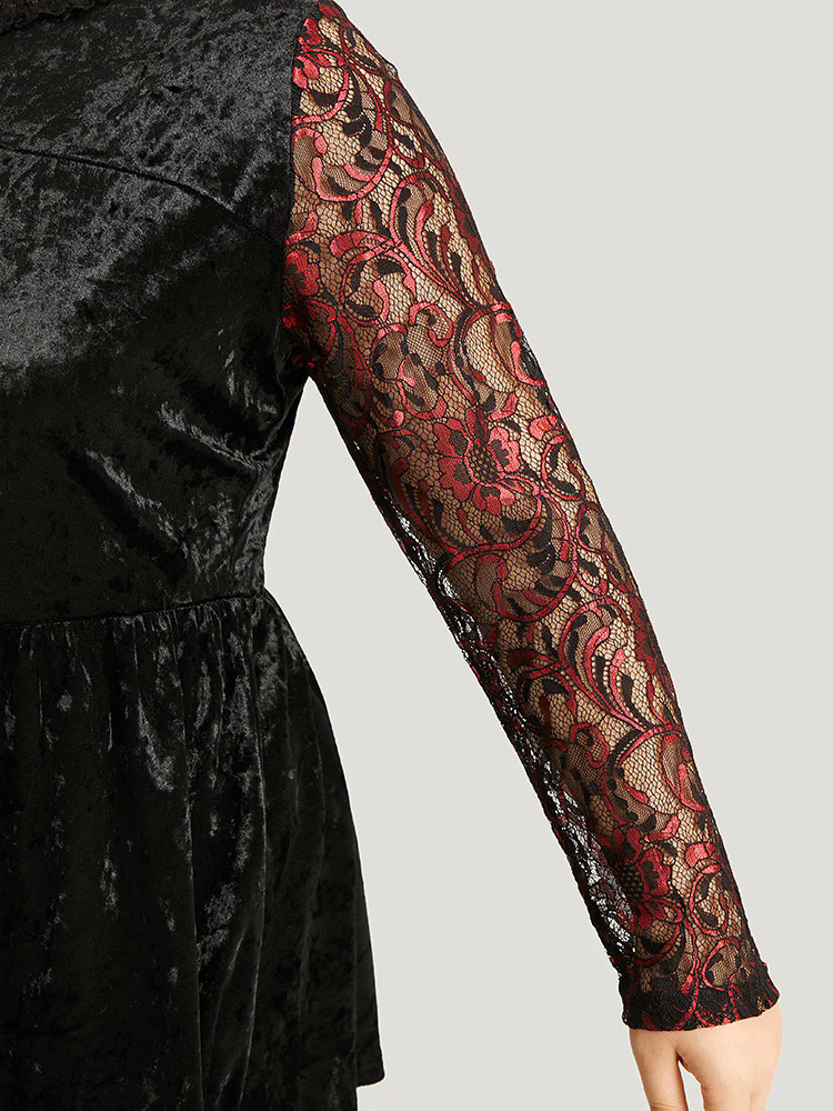 Halloween Lace Patchwork Contrast Cut Out Blouse Halloween Lace Patchwork Contrast Cut Out Blouse