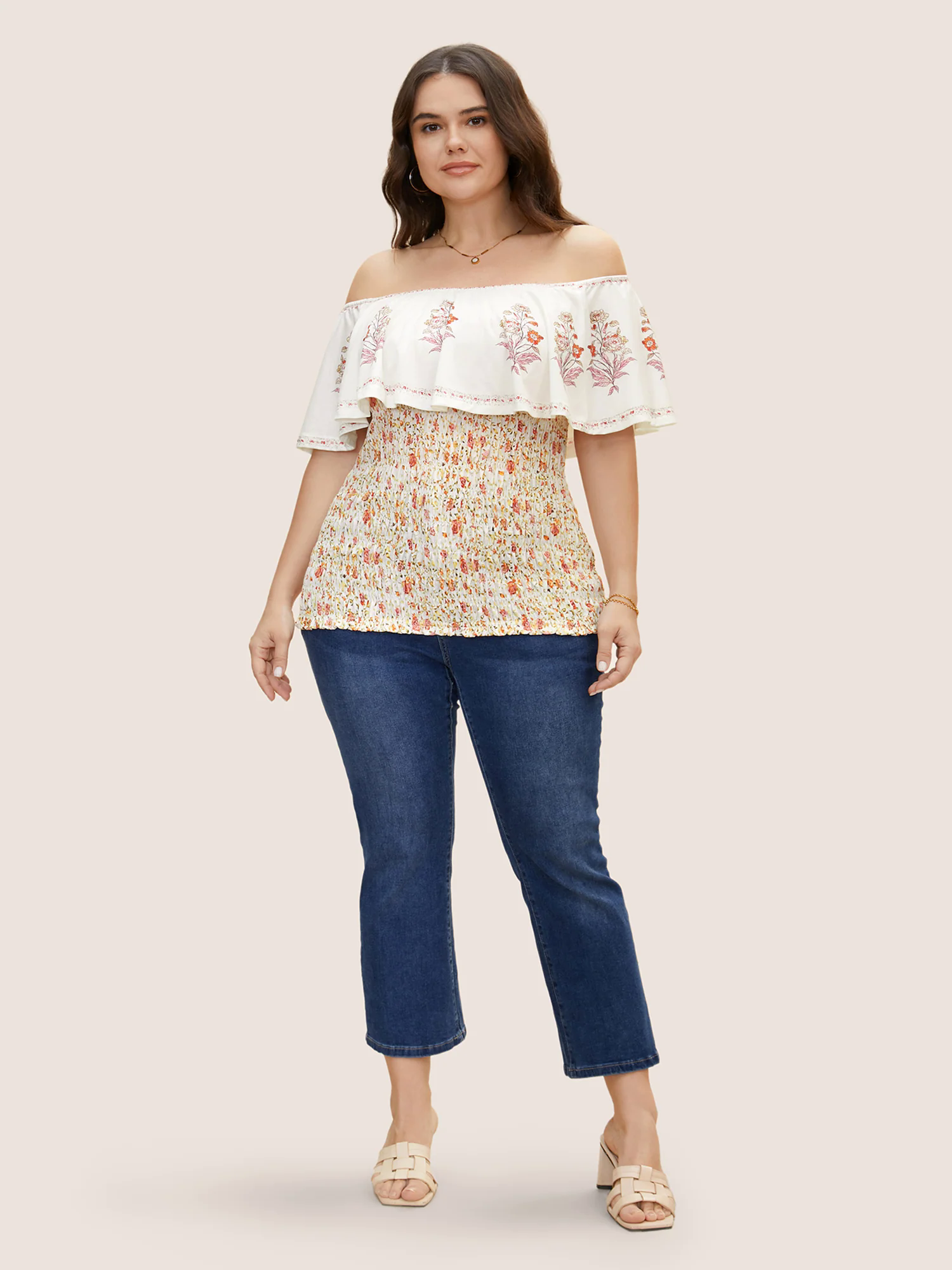 Cold Shoulder Boho Print Shirred T-shirt Cold Shoulder Boho Print Shirred T-shirt