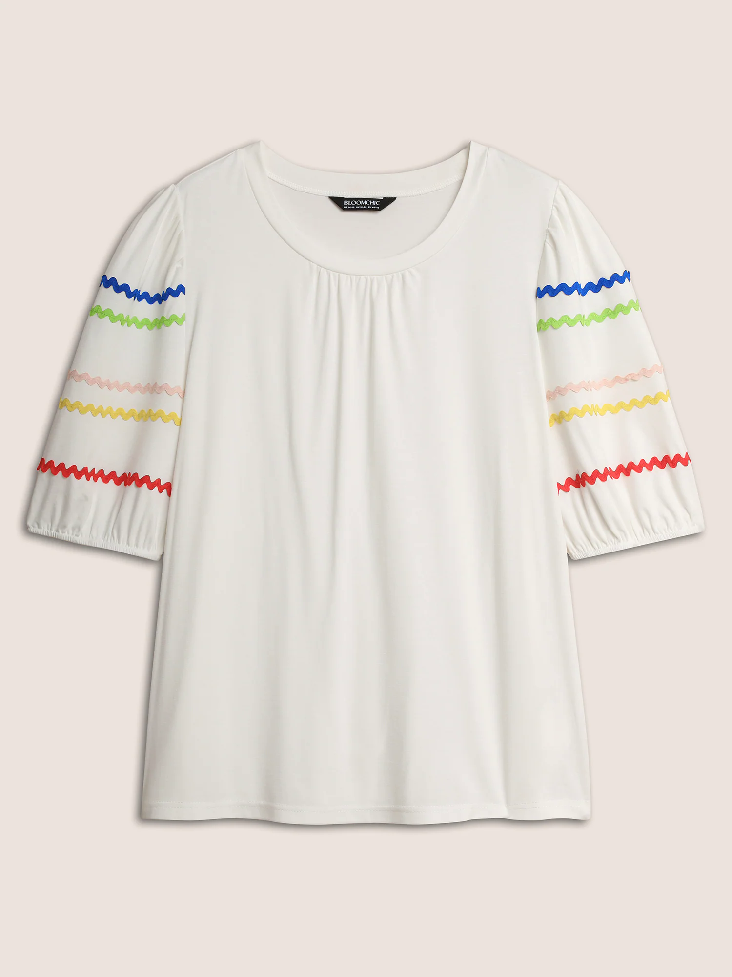 Round Neck Contrast Webbing Lantern Sleeve T-shirt Round Neck Contrast Webbing Lantern Sleeve T-shirt