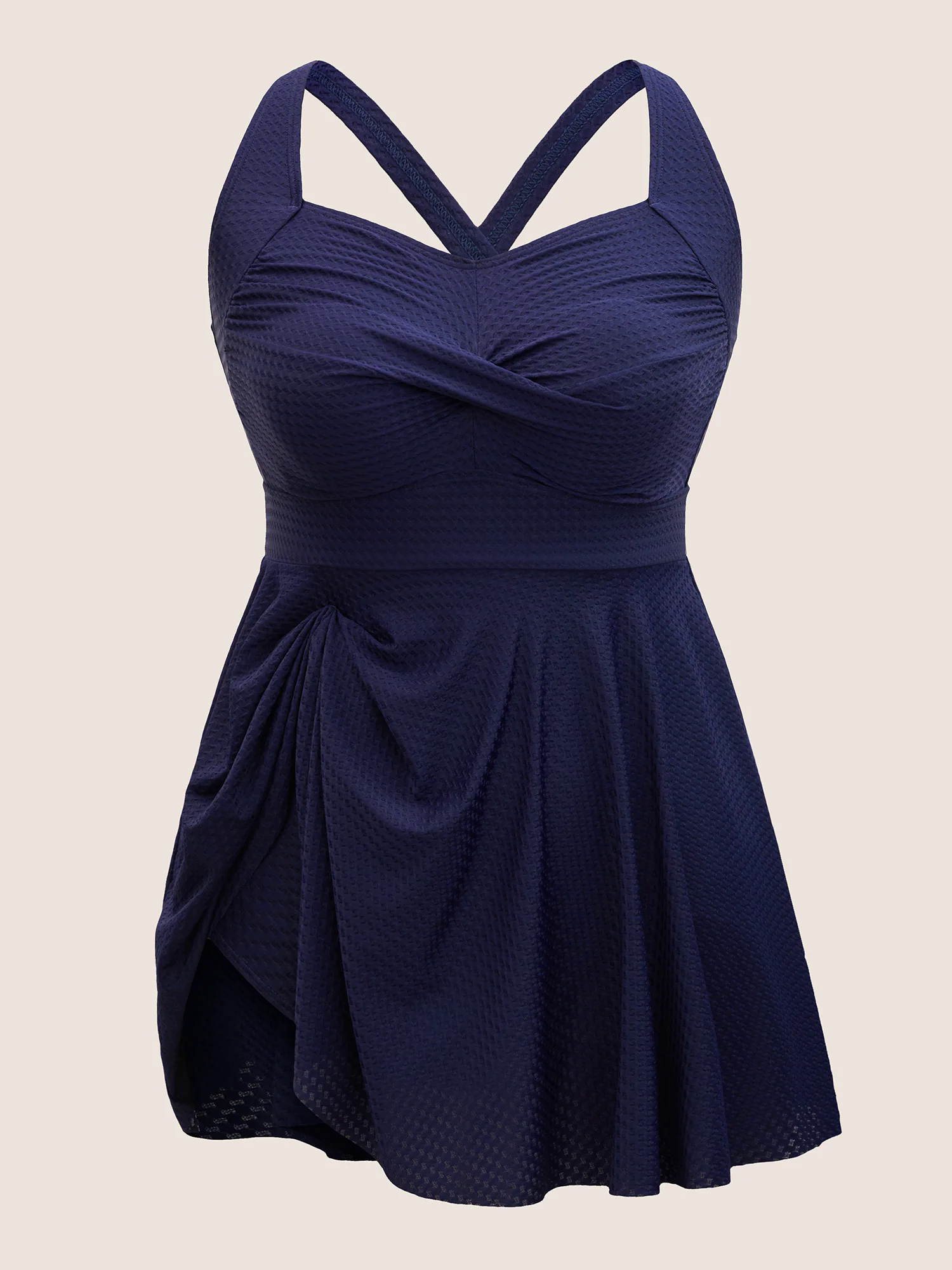 Plain Textured Crossover Bodycon Swim Dress Plain Textured Crossover Bodycon Swim Dress