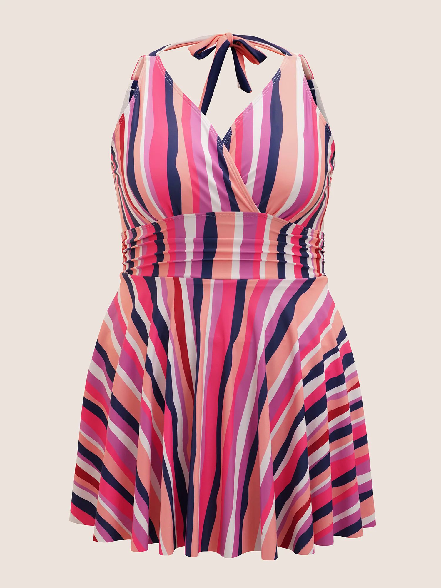 Overlap Collar Striped Tie Knot Swim Top Overlap Collar Striped Tie Knot Swim Top