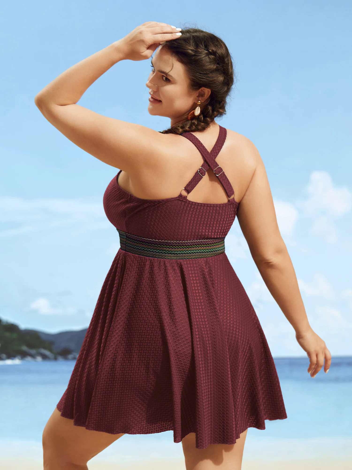 Overlap Collar Textured Gathered Pocket Swim Dress Overlap Collar Textured Gathered Pocket Swim Dress