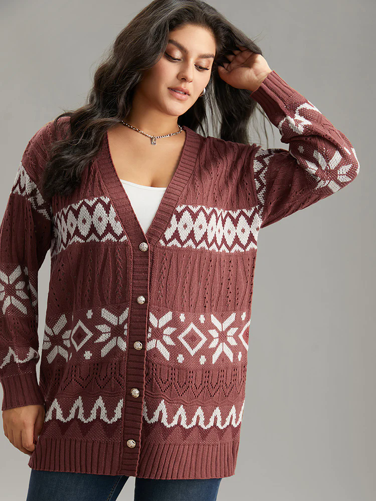 Bandana Print Eyelet Metal Button Fly Cardigan