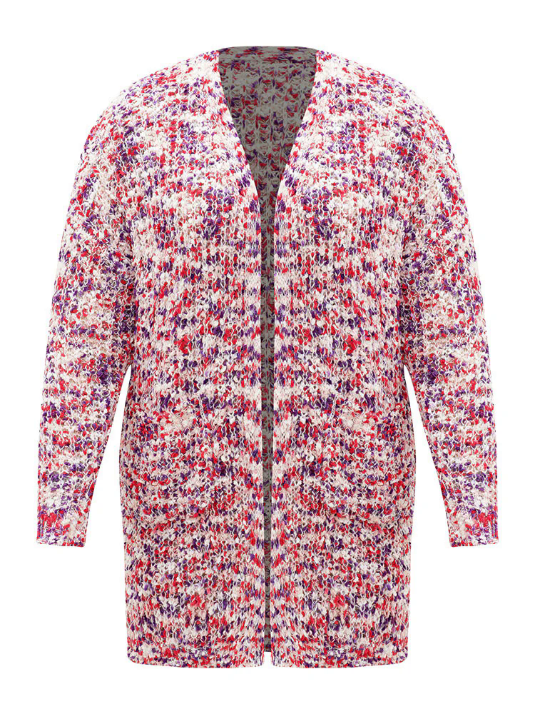Contrast Fuzzy Open Front Patched Pocket Cardigan