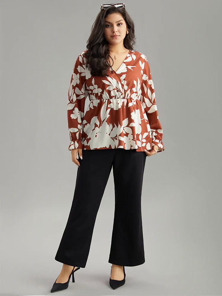 Silhouette Floral Print Elastic Waist Blouse Silhouette Floral Print Elastic Waist Blouse