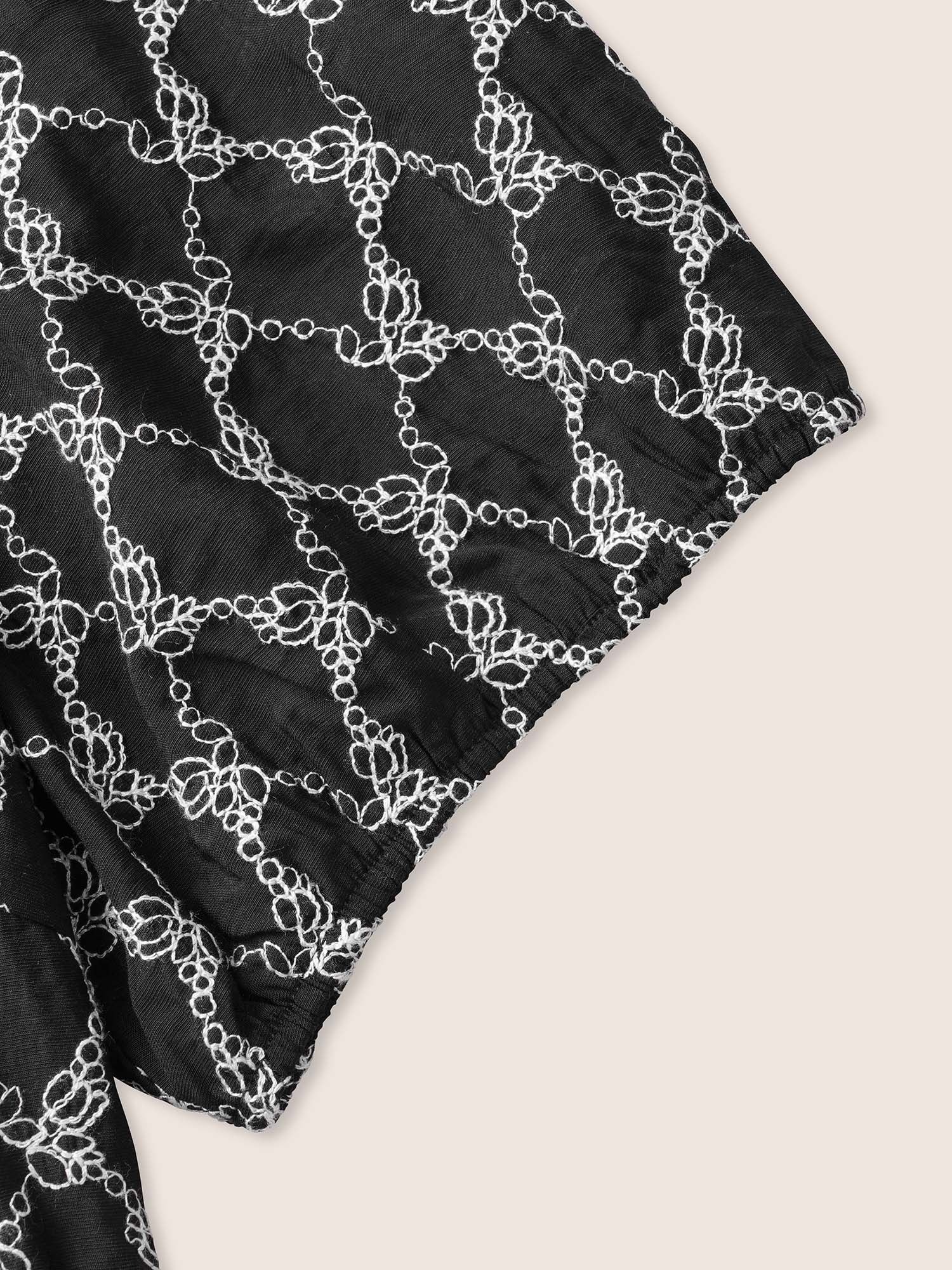 Embroidered Heart Neckline Lantern Sleeve Blouse Embroidered Heart Neckline Lantern Sleeve Blouse