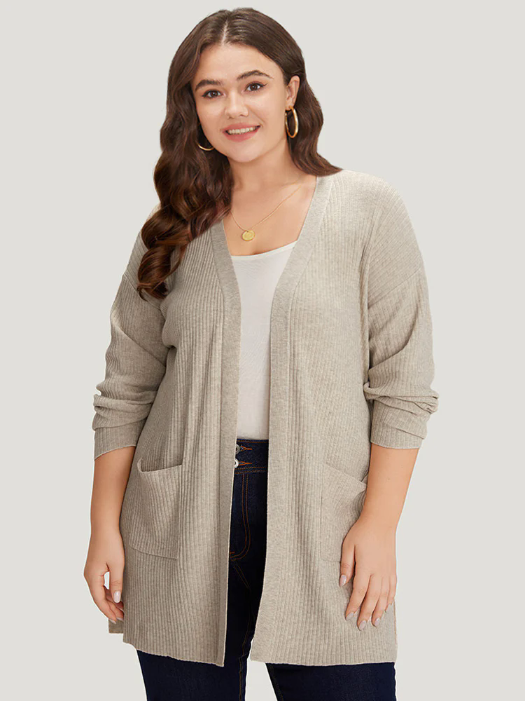 Plain Belted Patched Pocket Split Side Cardigan Plain Belted Patched Pocket Split Side Cardigan