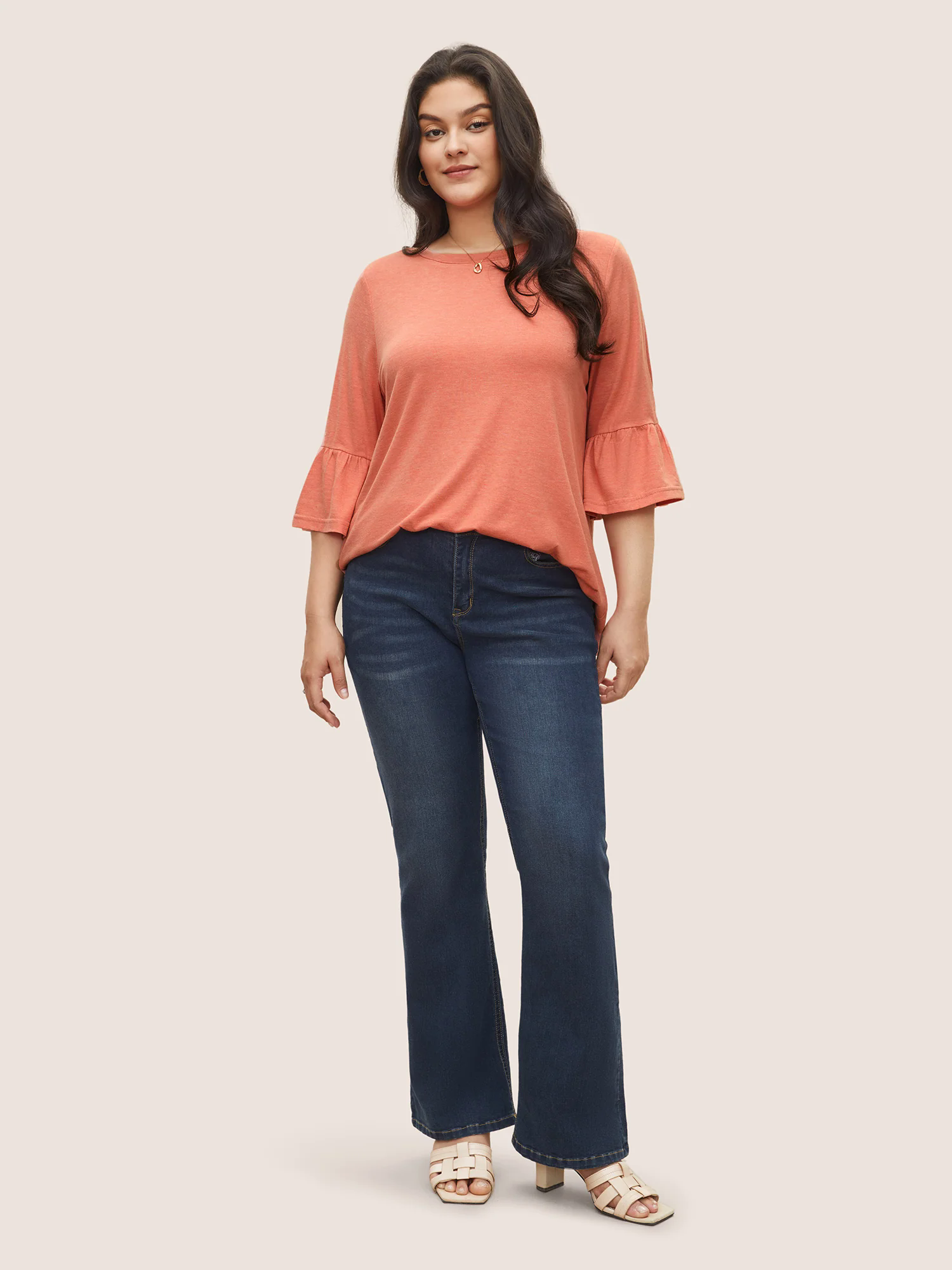 Solid Heather Patchwork Flutter Sleeve T-shirt Solid Heather Patchwork Flutter Sleeve T-shirt