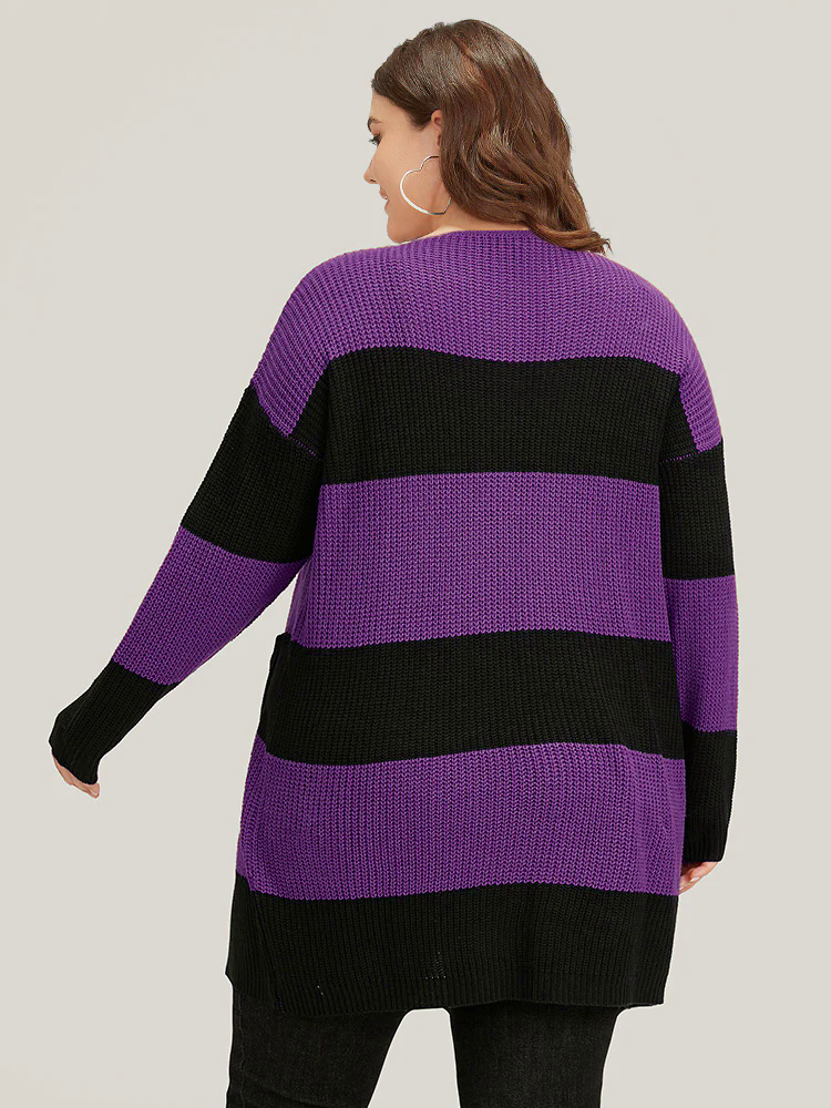 Halloween Colorblock Patched Pocket Tunic Cardigan Halloween Colorblock Patched Pocket Tunic Cardigan