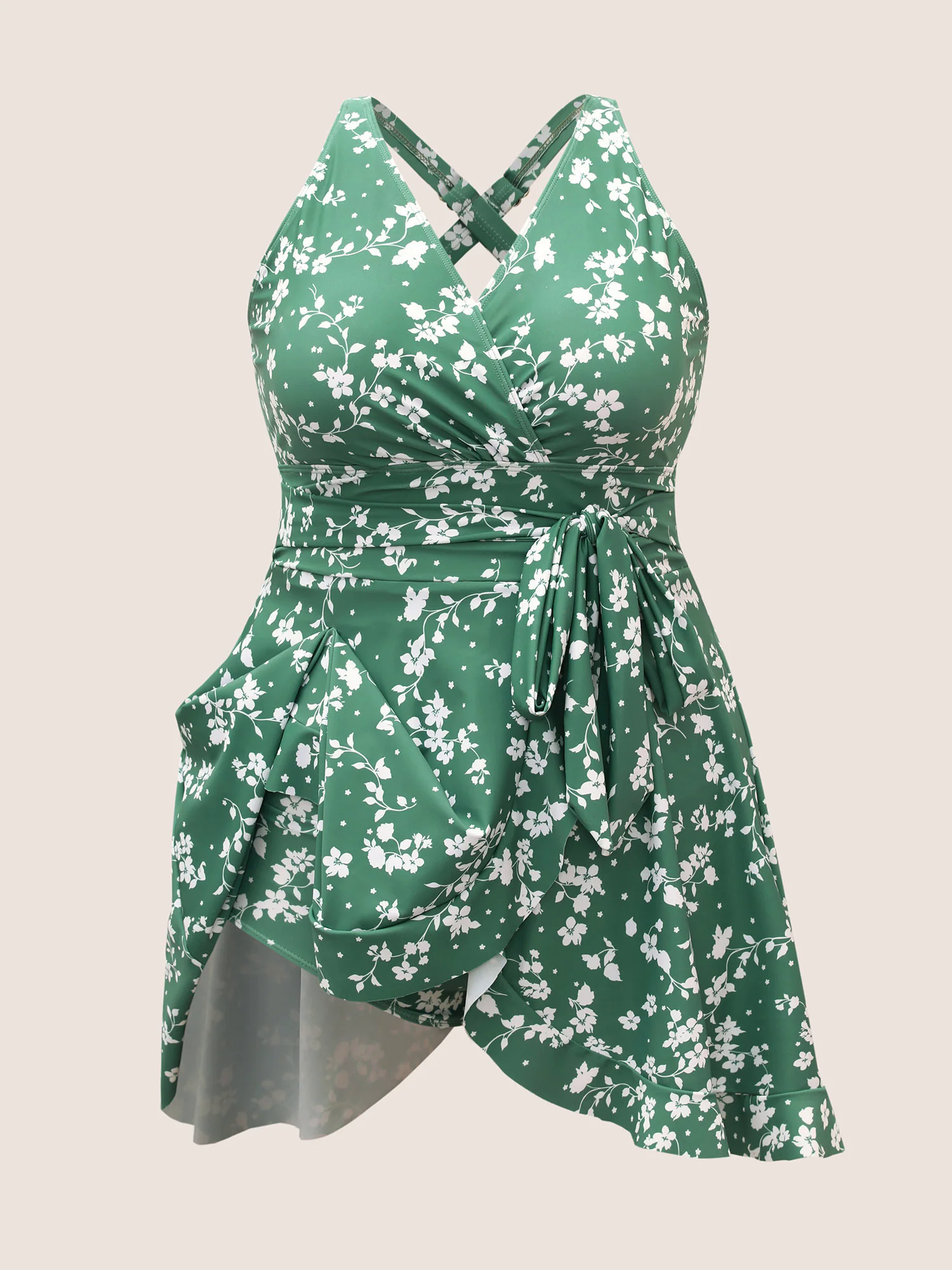 Ditsy Floral Overlap Collar Tie Knot Swim Dress Ditsy Floral Overlap Collar Tie Knot Swim Dress