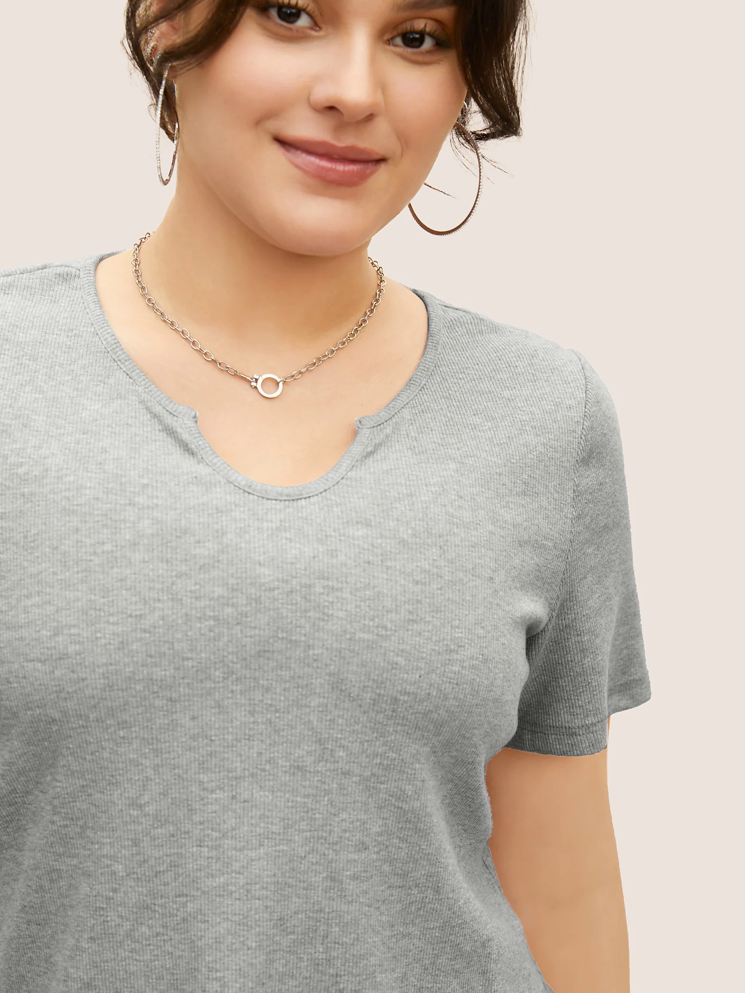 Cotton Notched Collar Solid Pit Strip T-shirt Cotton Notched Collar Solid Pit Strip T-shirt