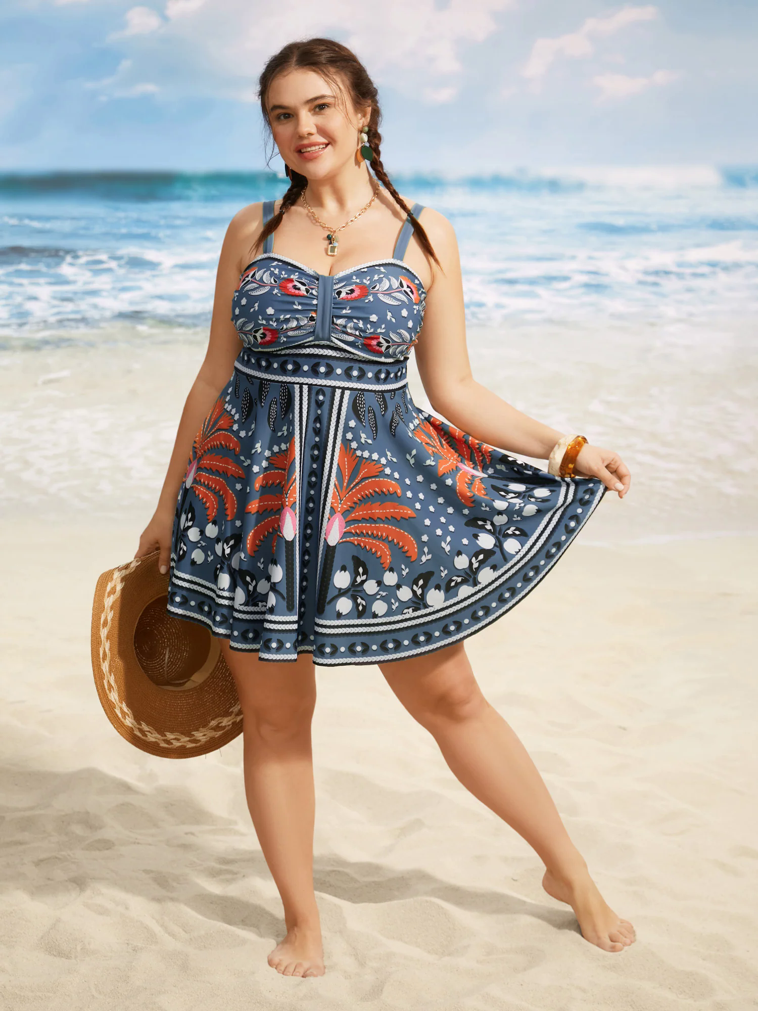 Bandana Print Heart Neckline Gathered Swim Dress Bandana Print Heart Neckline Gathered Swim Dress