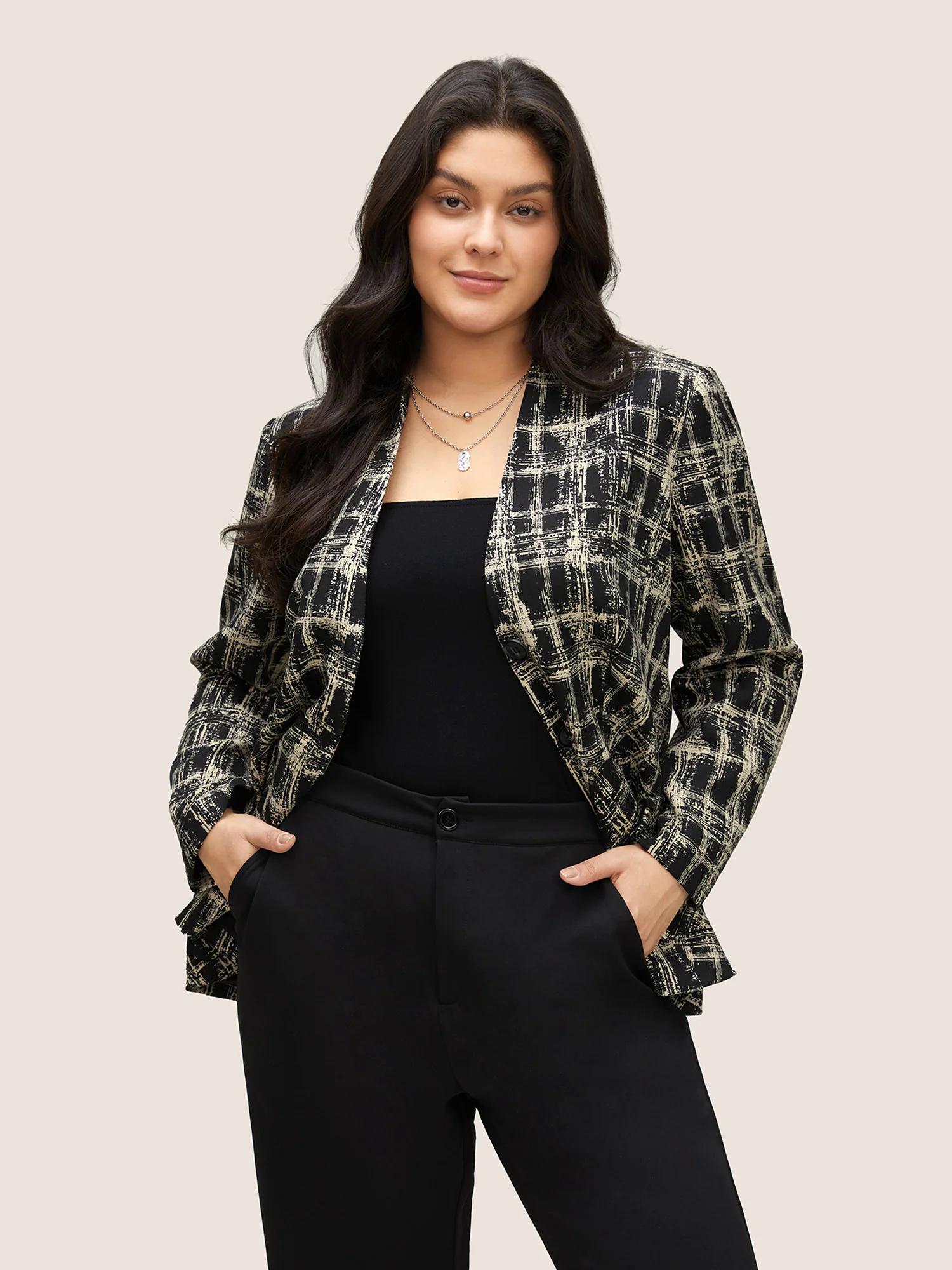 Geometric Pocket Belted Lined Blazer