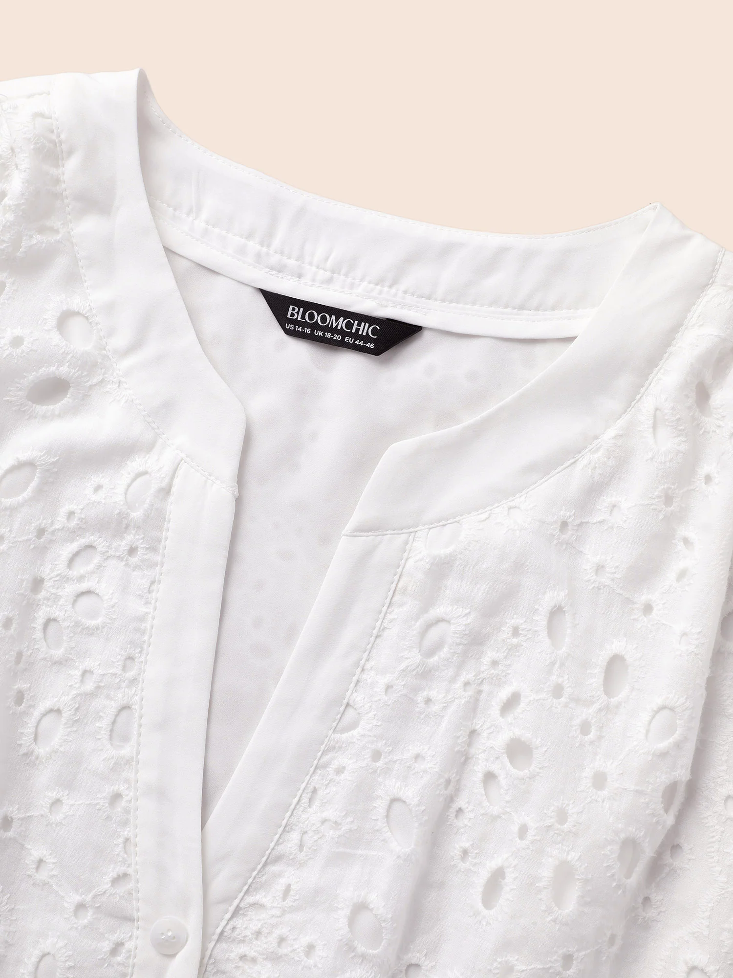 Notched Broderie Anglaise Lantern Sleeve Blouse Notched Broderie Anglaise Lantern Sleeve Blouse