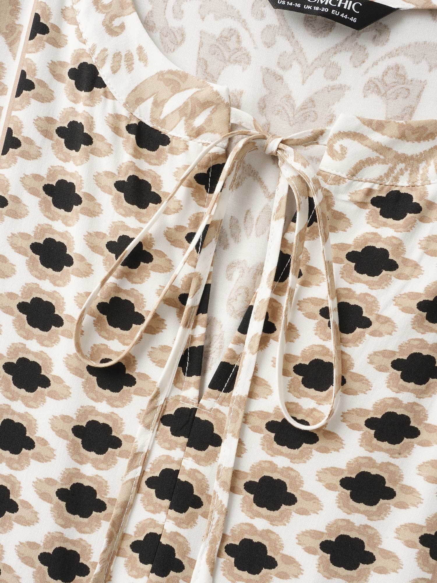 Boho Print Tie Knot Lantern Sleeve Dress Boho Print Tie Knot Lantern Sleeve Dress