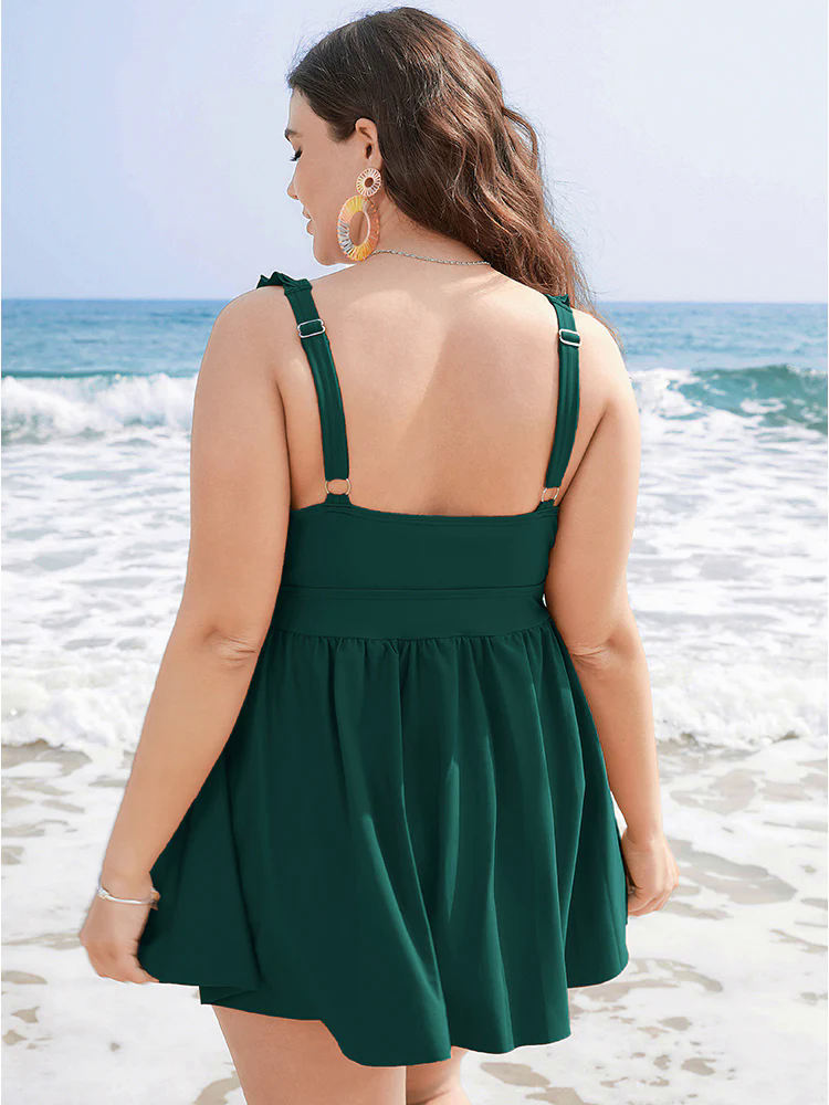 Ruffle Trim Adjustable Straps Gathered Sculpt Waist Swim Dress Ruffle Trim Adjustable Straps Gathered Sculpt Waist Swim Dress