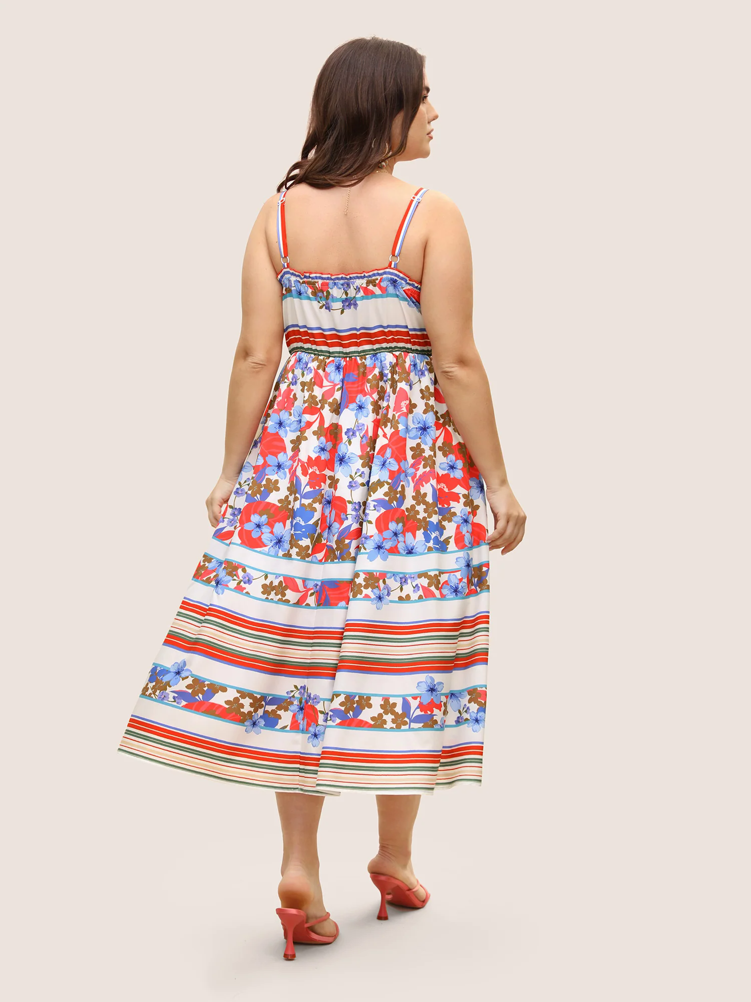 Floral Print Shirred Cami Midi Dress Floral Print Shirred Cami Midi Dress