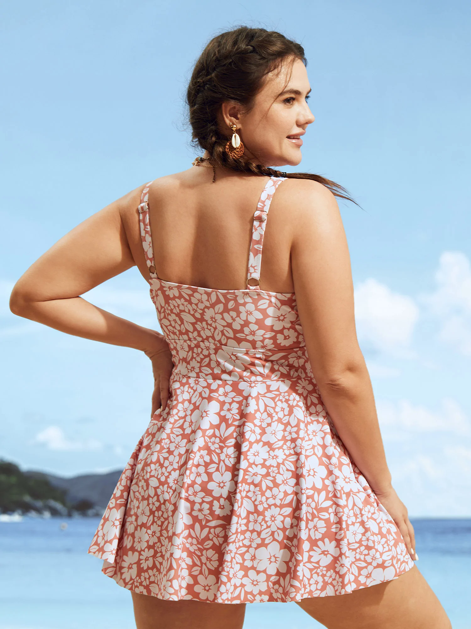 Floral Tie Knot Patchwork Ruffles Swim Dress Floral Tie Knot Patchwork Ruffles Swim Dress
