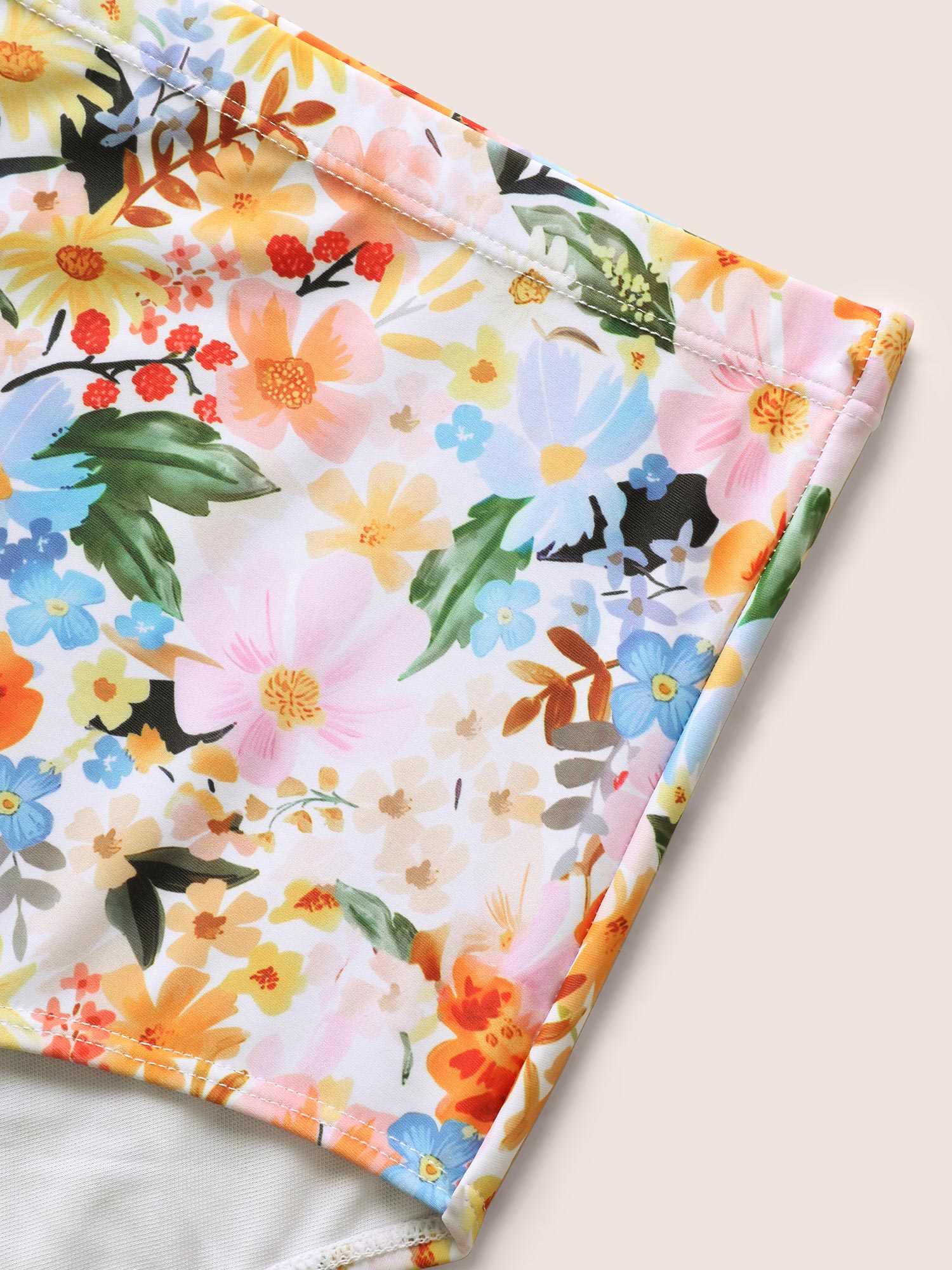 V Neck Floral Print Gathered Swim Dress V Neck Floral Print Gathered Swim Dress