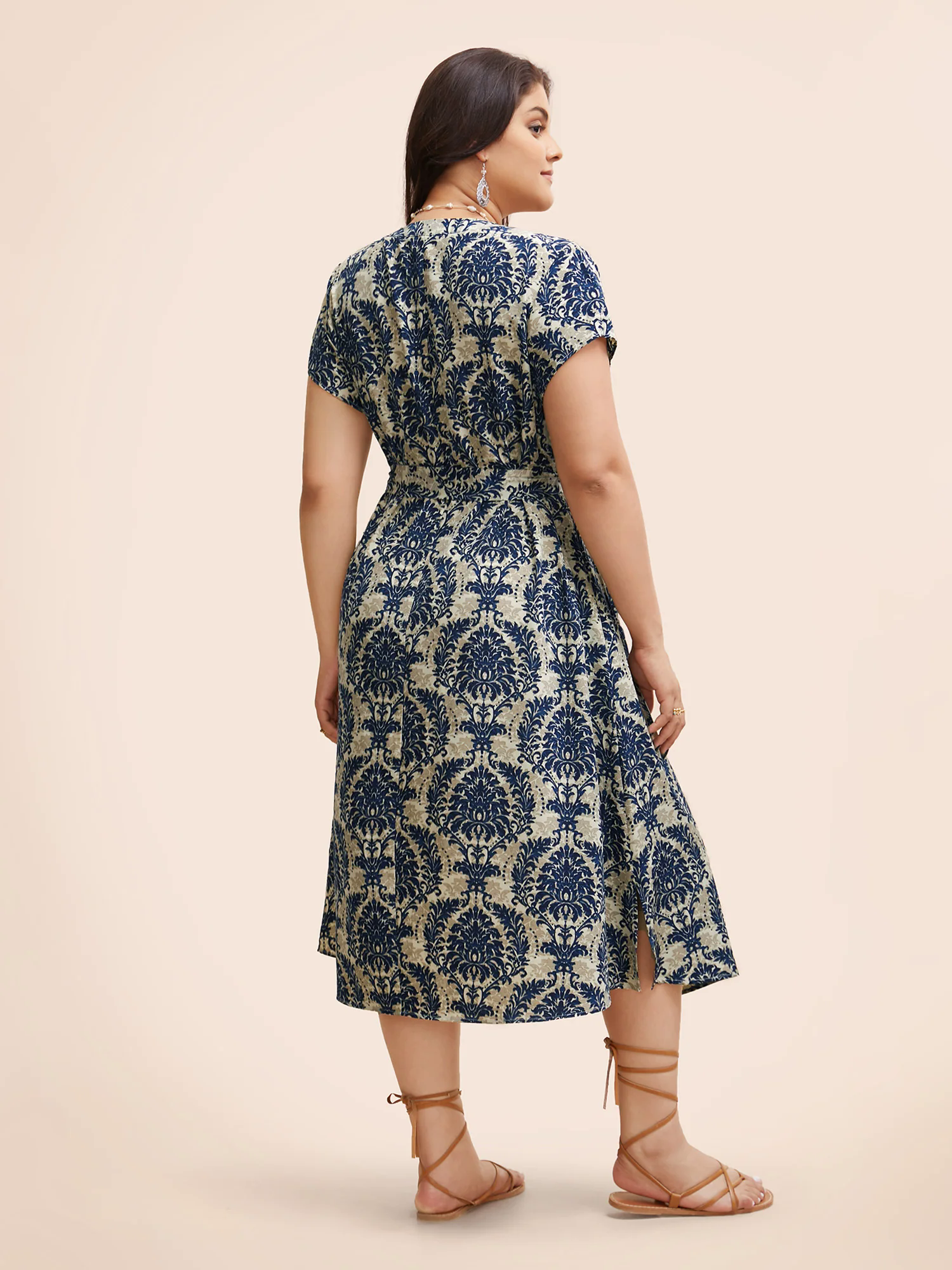 Boho Print Cap Sleeve Belted Dress Boho Print Cap Sleeve Belted Dress