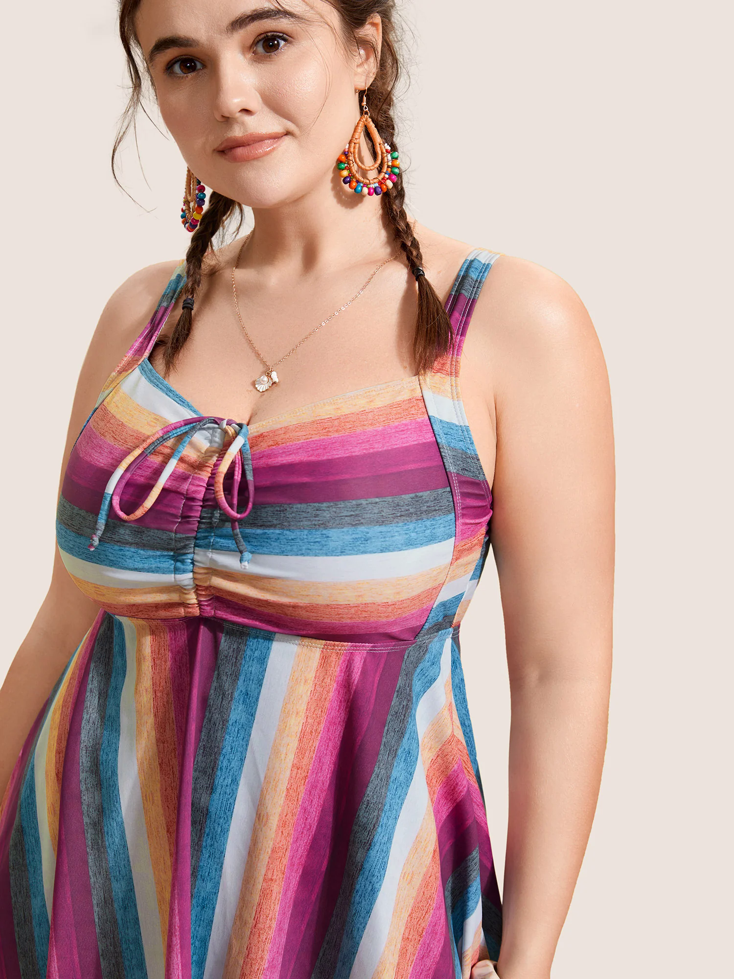 Contrast Striped Tie Knot Swim Dress Contrast Striped Tie Knot Swim Dress