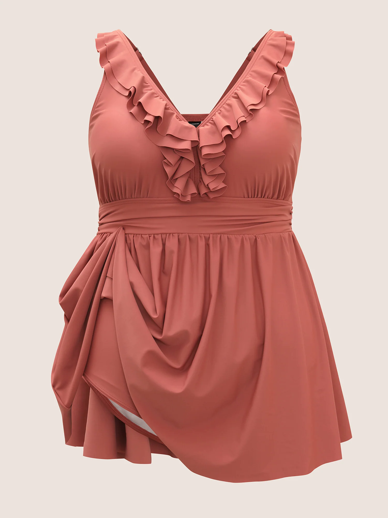 Ruffle Trim Adjustable Straps Gathered Sculpt Waist Swim Dress Ruffle Trim Adjustable Straps Gathered Sculpt Waist Swim Dress