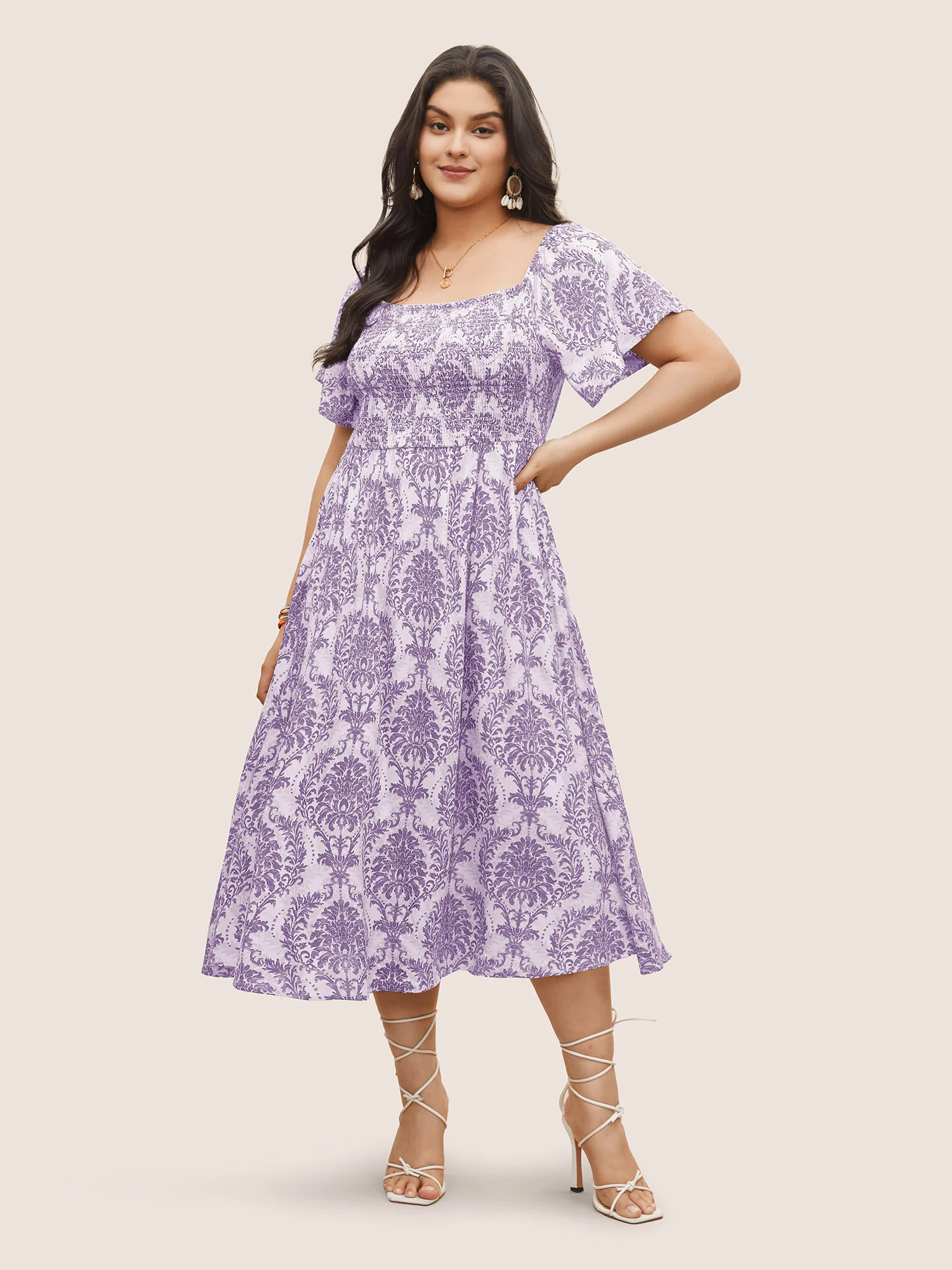 Bandana Print Shirred Off Shoulder Dress