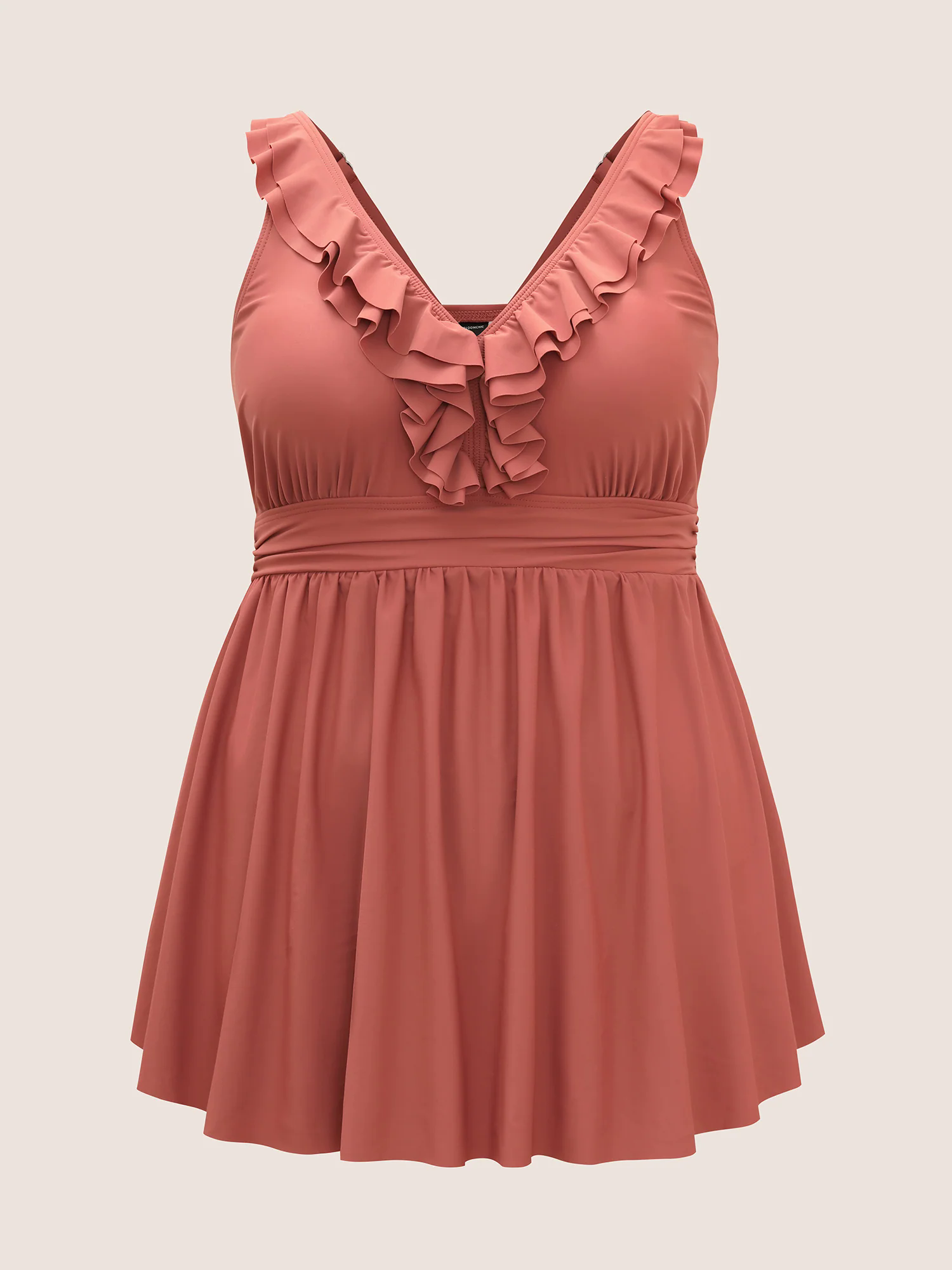 Ruffle Trim Adjustable Straps Gathered Sculpt Waist Swim Dress Ruffle Trim Adjustable Straps Gathered Sculpt Waist Swim Dress