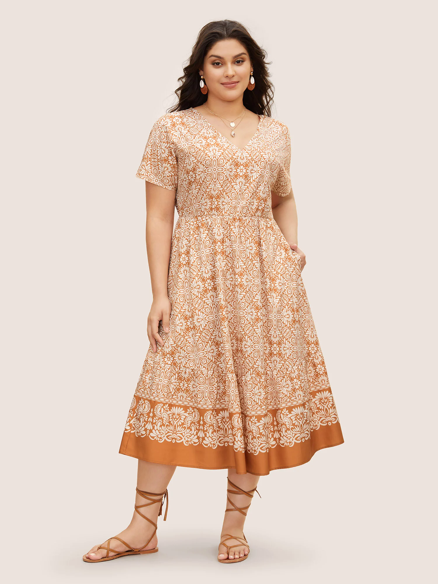 V Neck Bandana Dolman Sleeve Midi Dress