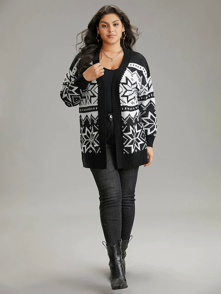 Boho Print Open Front Jacquard Cardigan Boho Print Open Front Jacquard Cardigan