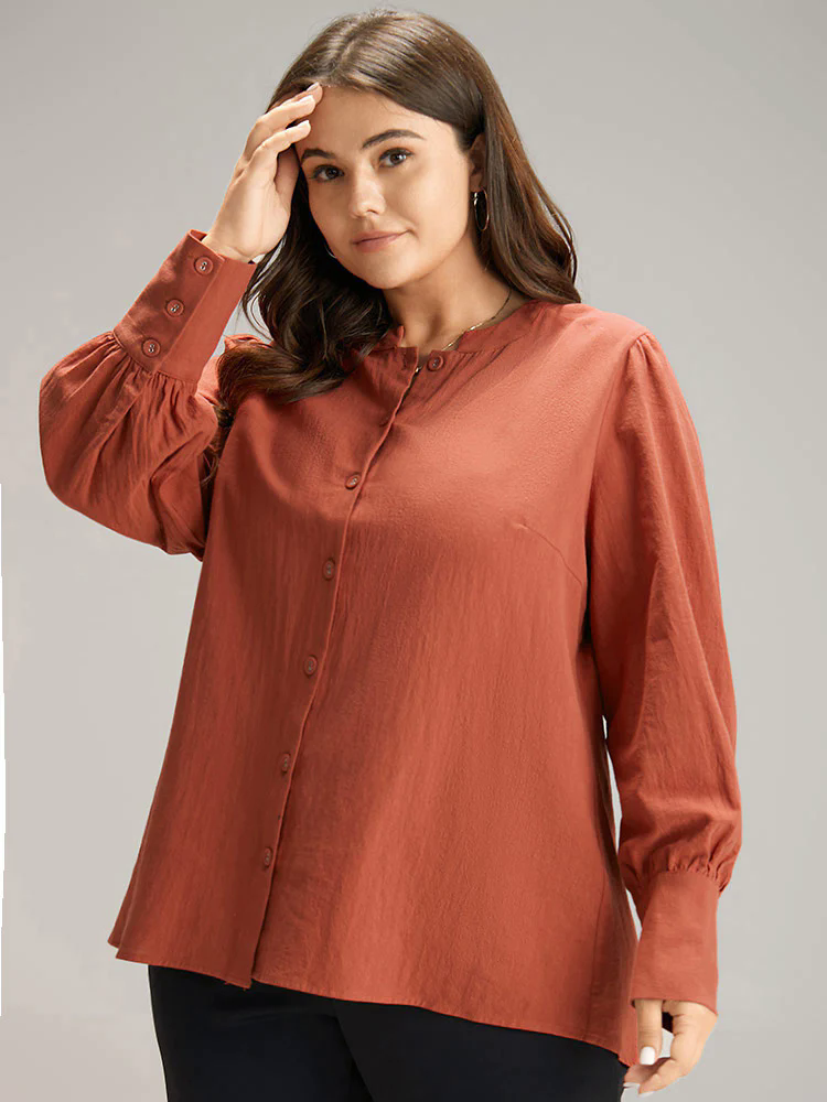 Plain Gathered Button Up Blouse