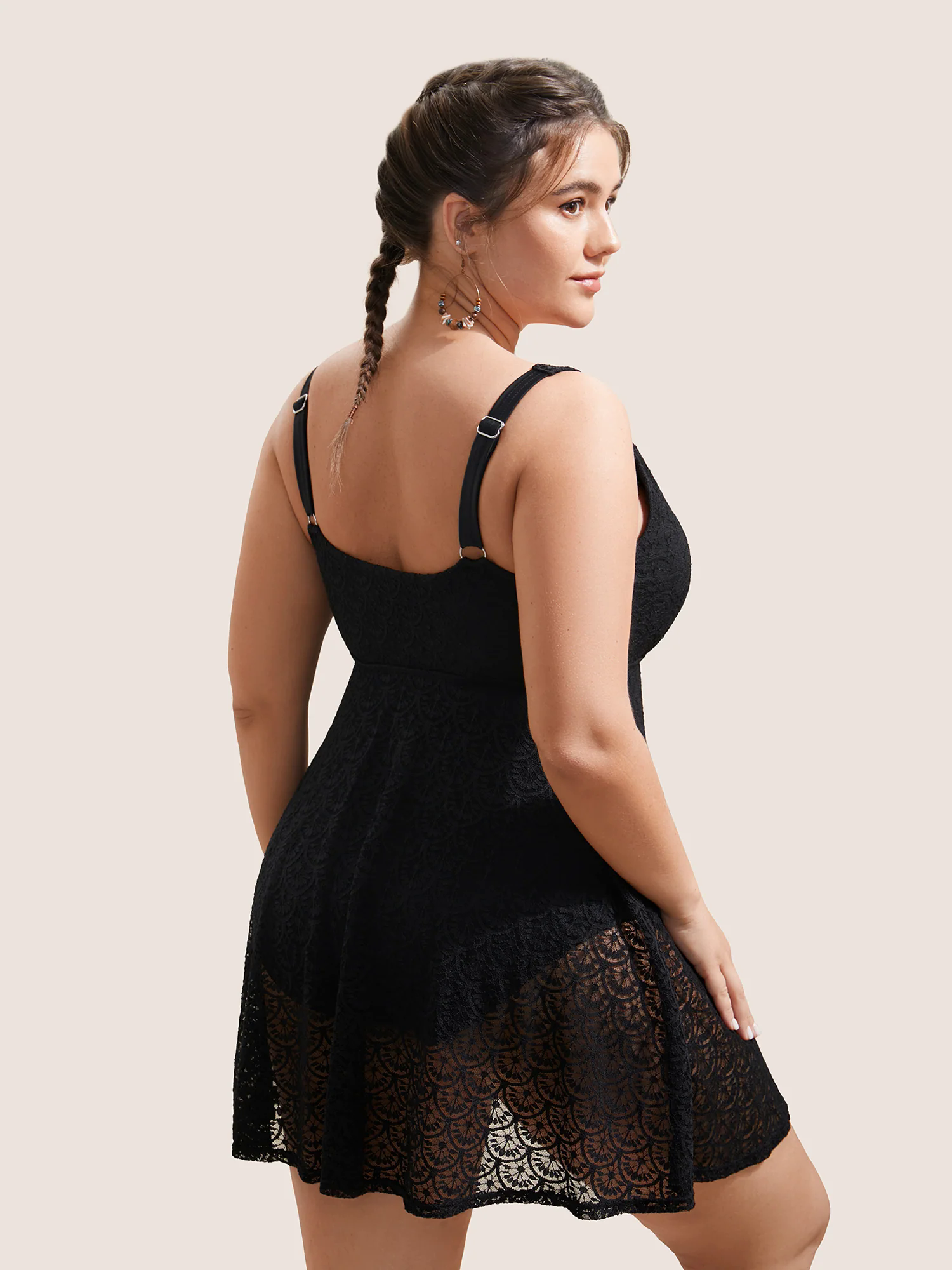 Solid Crochet Lace Mesh Adjustable Straps Swim Dress Solid Crochet Lace Mesh Adjustable Straps Swim Dress