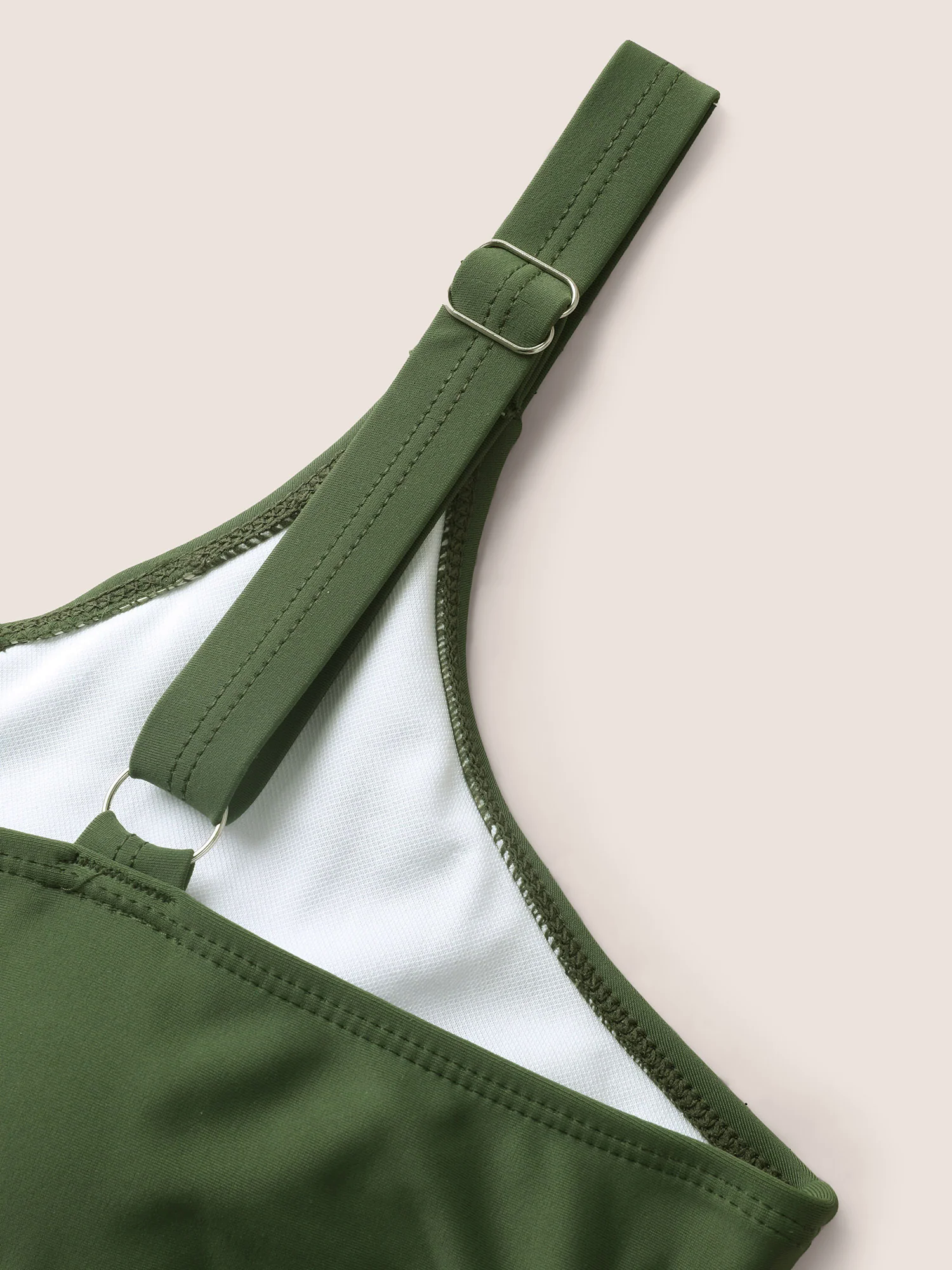 Solid O Ring Buckle Detail Ruffle Trim Swim Dress Solid O Ring Buckle Detail Ruffle Trim Swim Dress