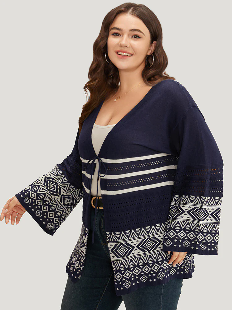 Bandana Print Geo Eyelet Ties Front Cardigan