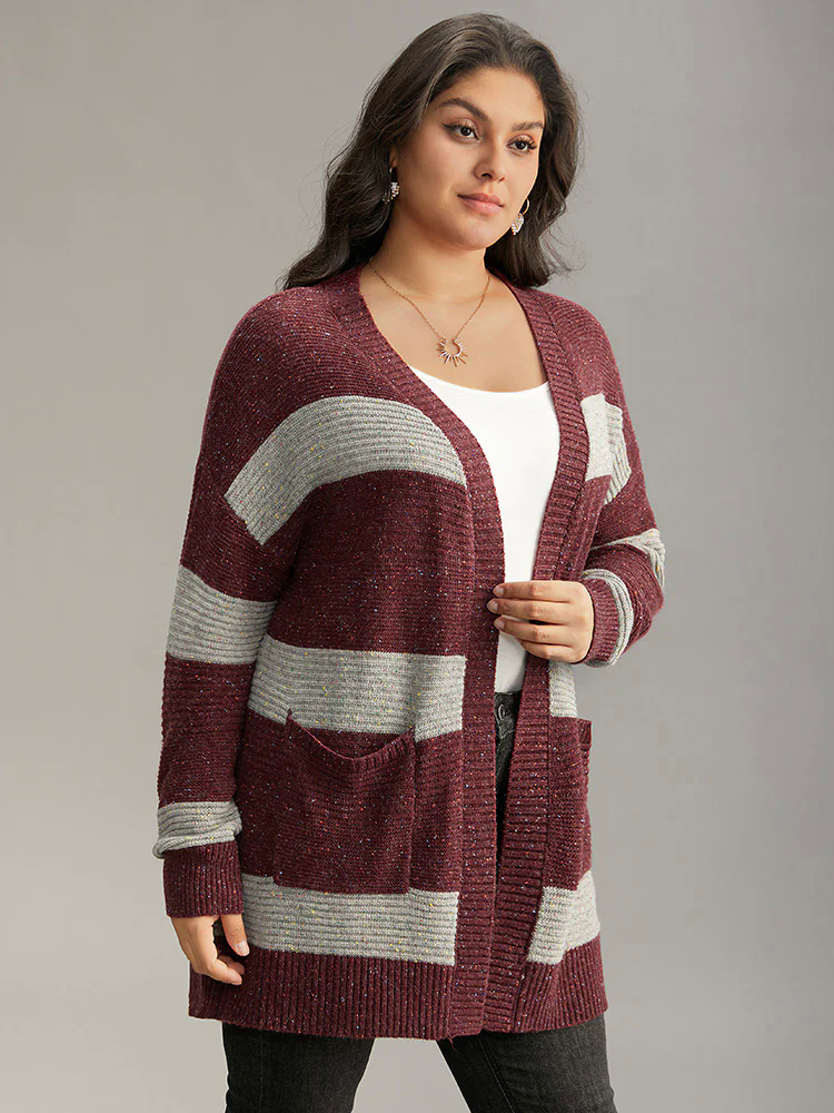Colorblock Patched Pocket Open Front Cardigan Colorblock Patched Pocket Open Front Cardigan