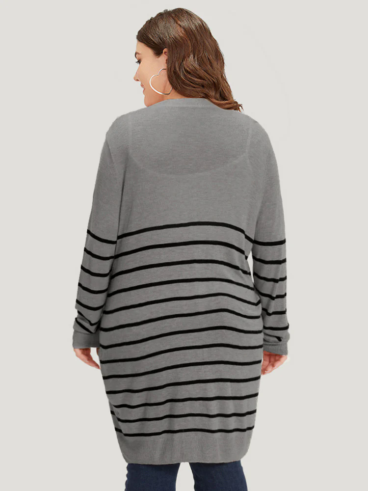 Supersoft Essentials Striped Button Fly Tunic Cardigan Supersoft Essentials Striped Button Fly Tunic Cardigan