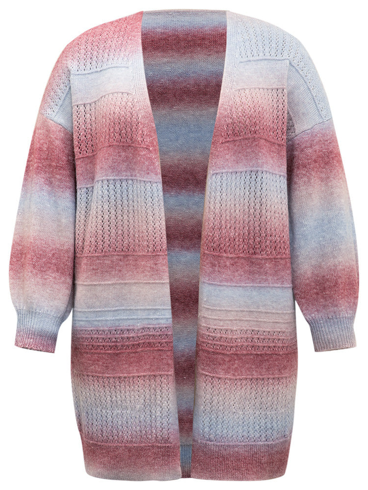 Ombre Elastic Cuffs Open Front Cardigan