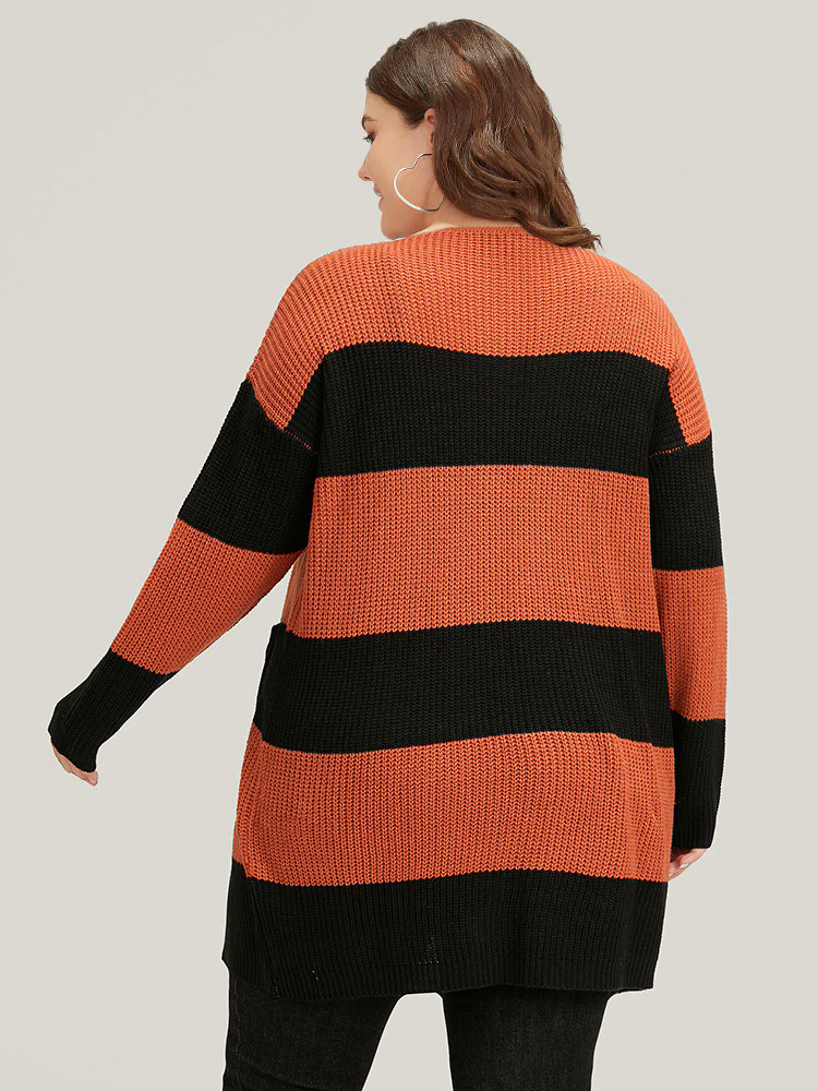 Halloween Colorblock Patched Pocket Tunic Cardigan Halloween Colorblock Patched Pocket Tunic Cardigan